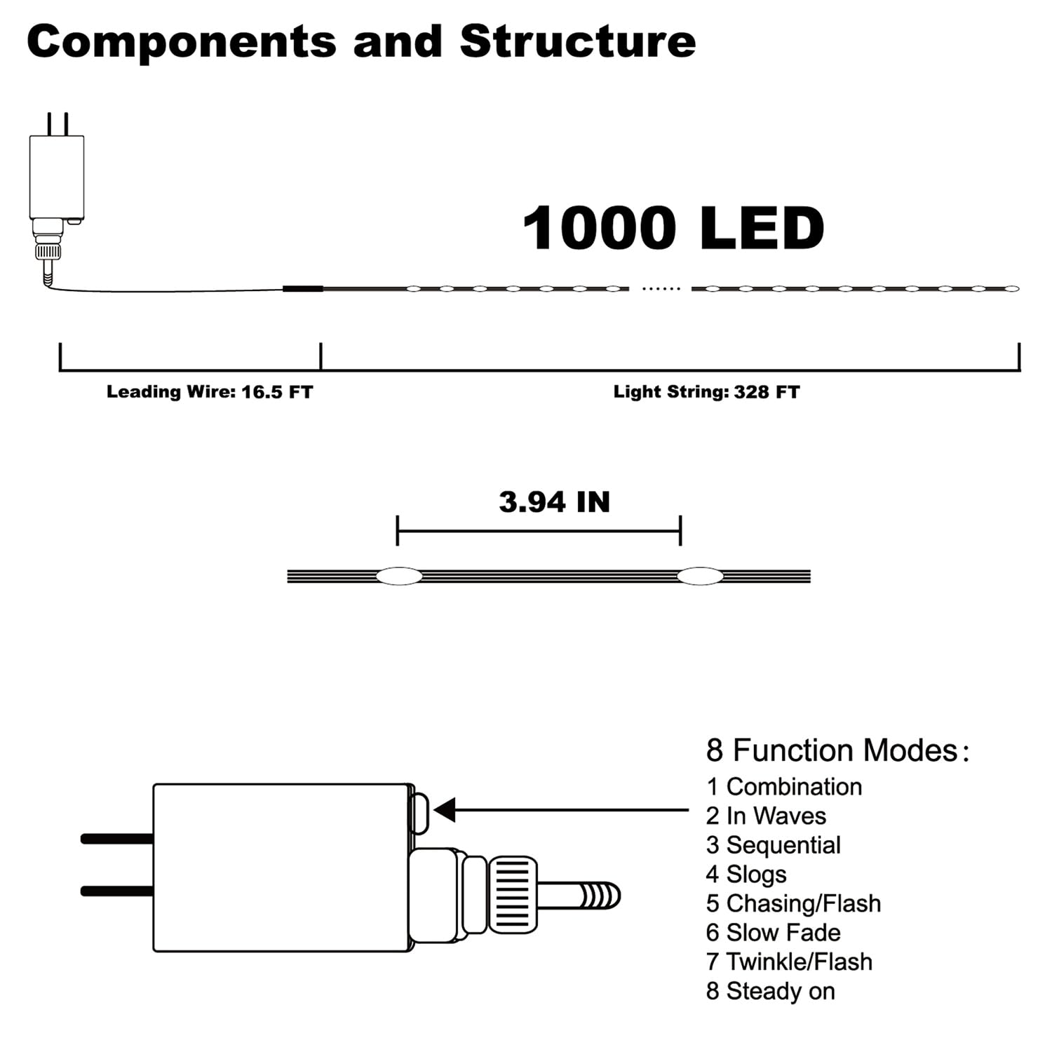 WATERGLIDE 328FT 1000 LED Outdoor Halloween Lights, Waterproof Orange & Purple Fairy String Lights, Model HBB-1000COI, 8 Modes