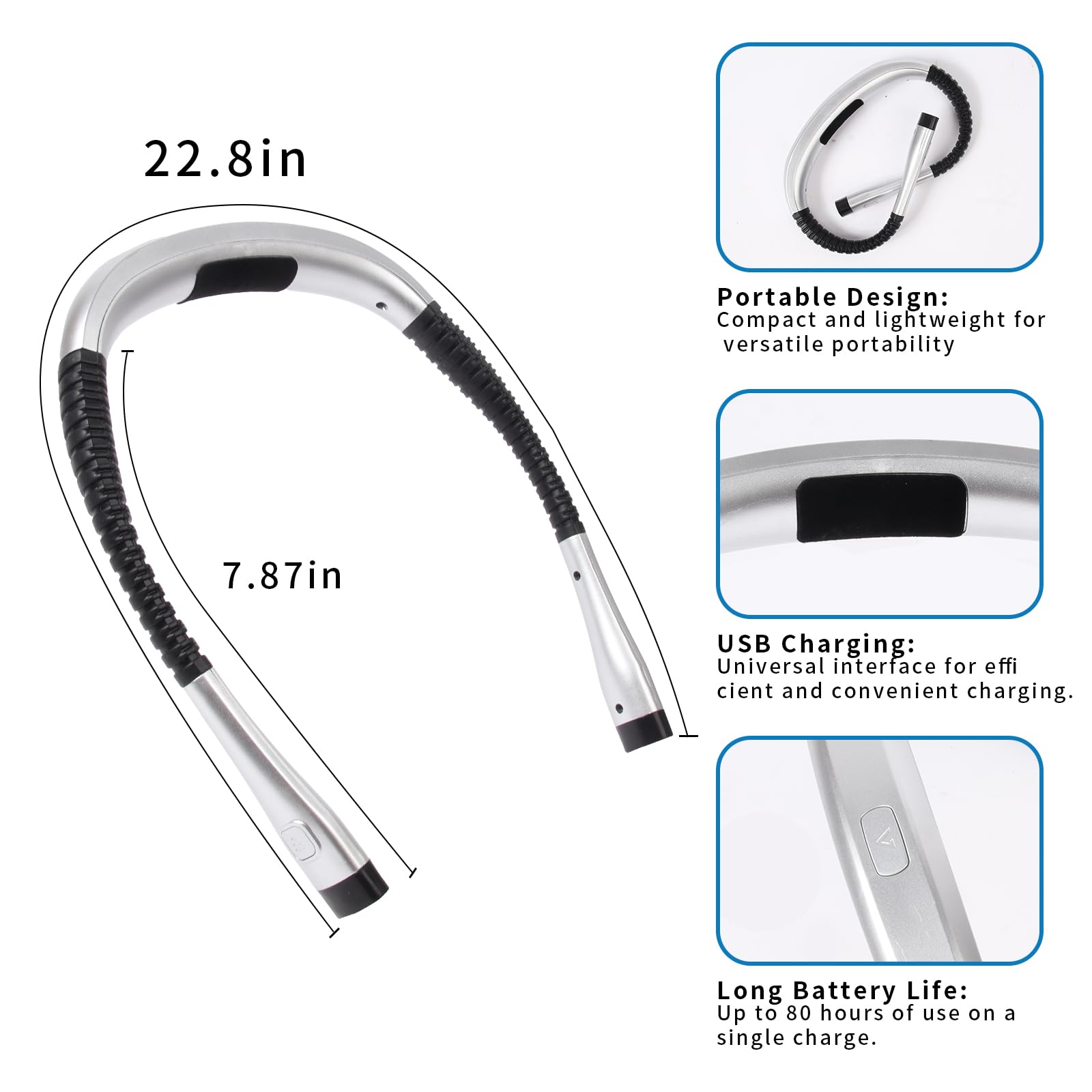 Bsdgeclogy Book Light, 3-Color & 9-Brightness, Rechargeable, Classic Size, Argent Color, Model BK-GBYDD-2ZLK-1