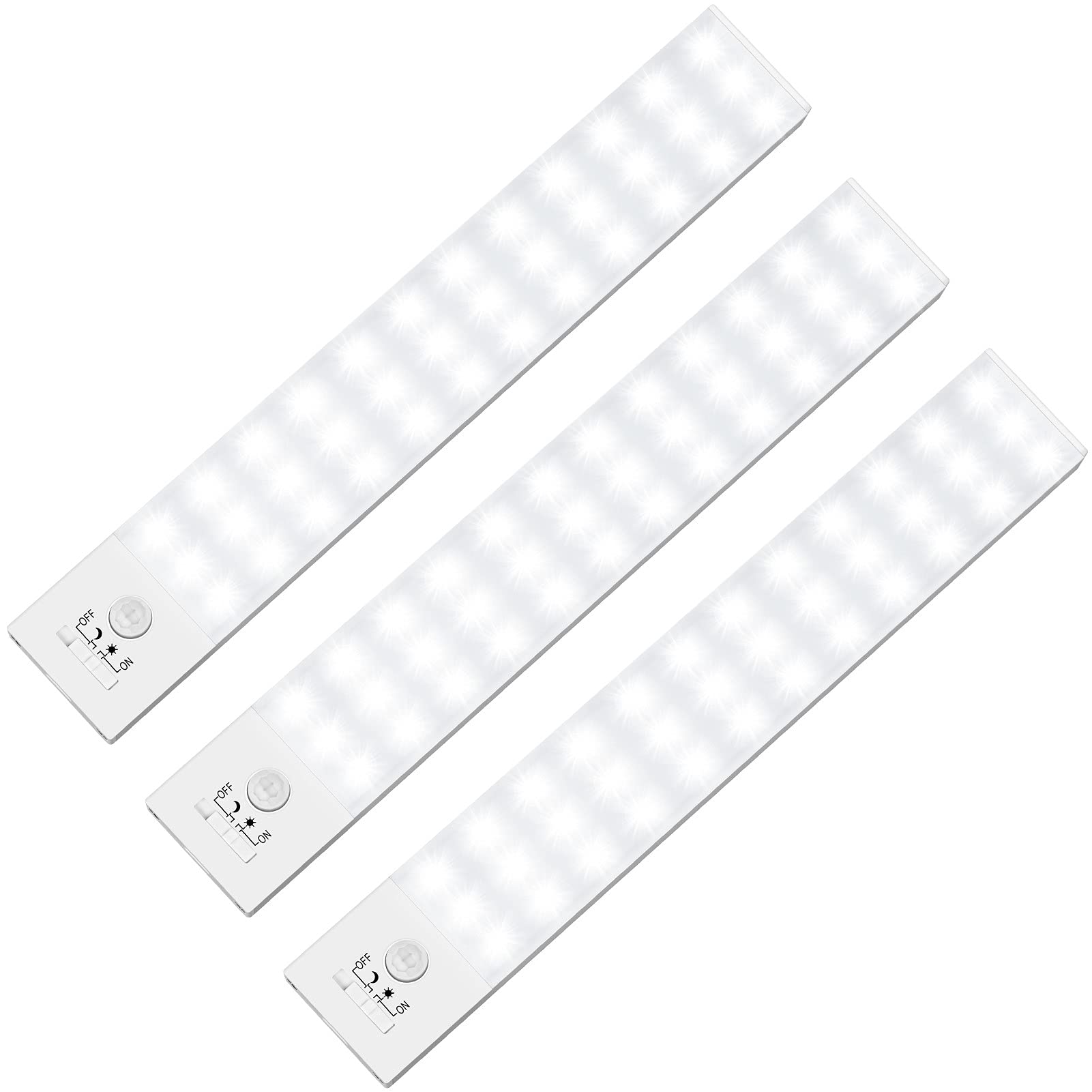 Alivation 36 LED Motion Sensor Lights, Battery Powered, 6000K Clean White, Rechargeable, Indoor Lighting (3 Pack)