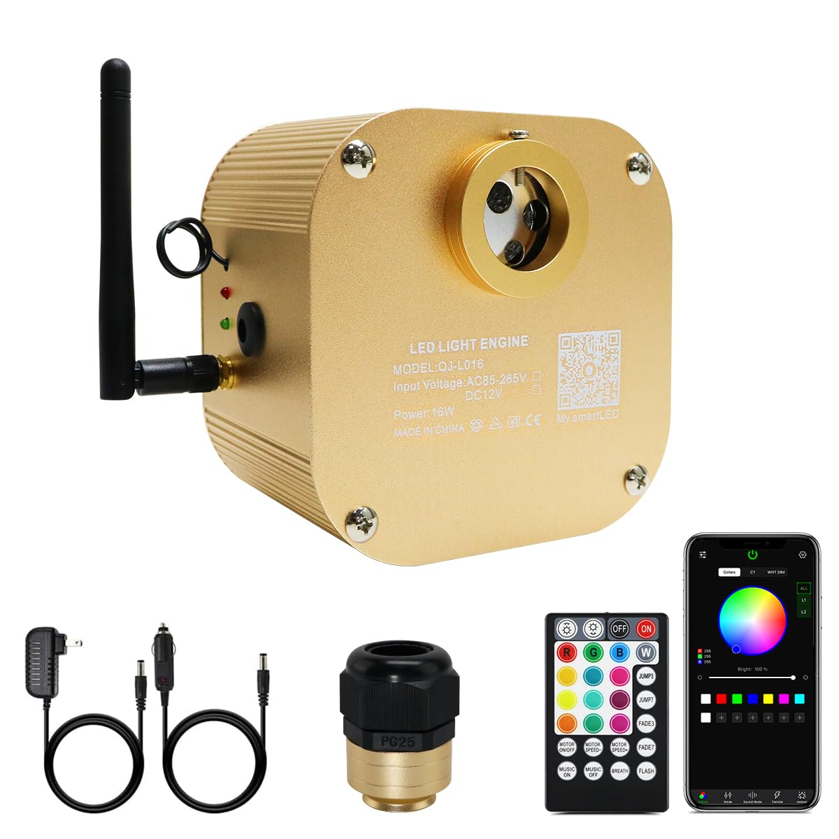 AMKI 16W Twinkle Sound Mode RGBW Light Source Engine Driver Remote/APP Control Starlight Box Motor for Fiber Optic Star Ceiling 