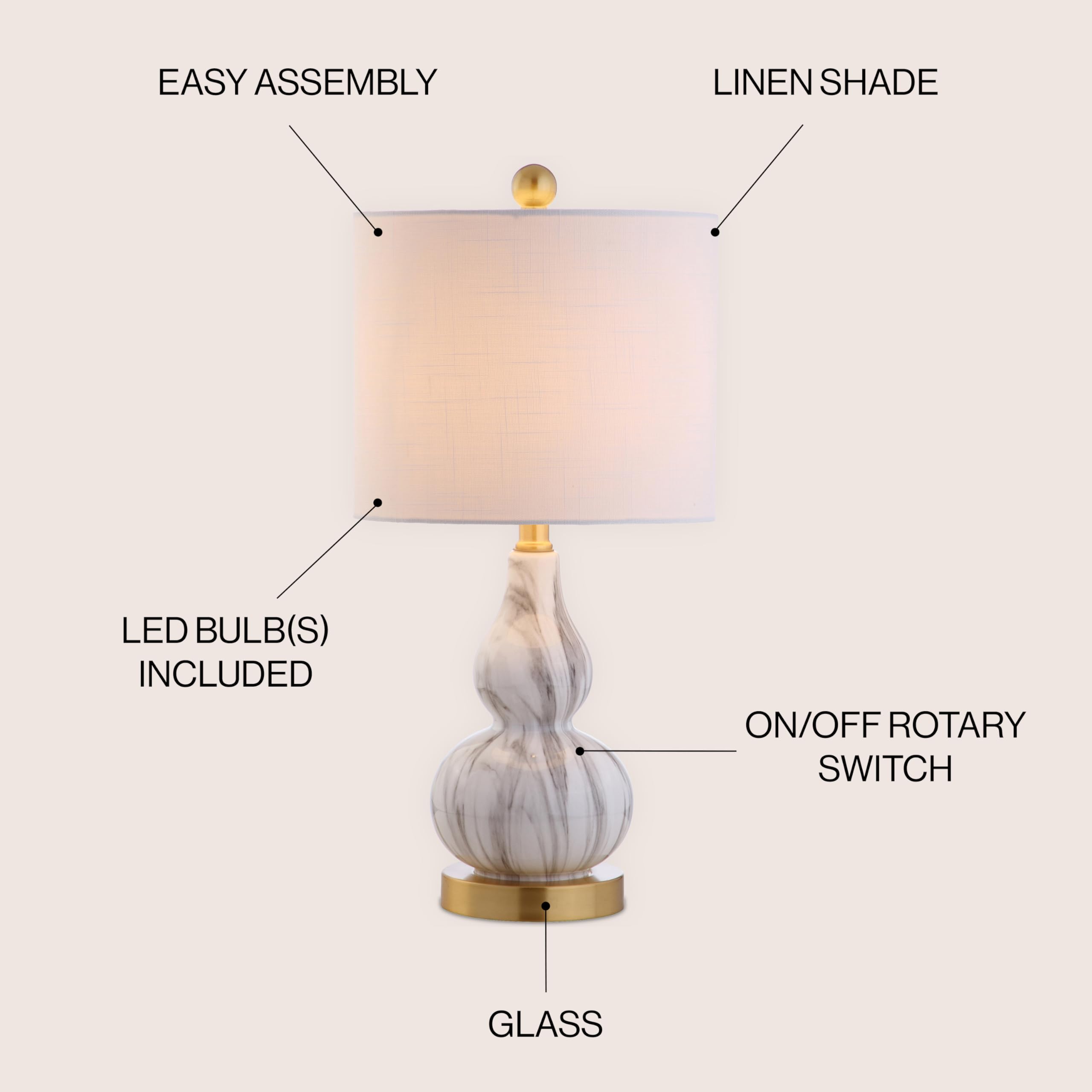JONATHAN Y Anya Mini Glass LED Table Lamp, 20.5in, Black/White, Model JYL1028D, Transitional Midcentury Modern Design