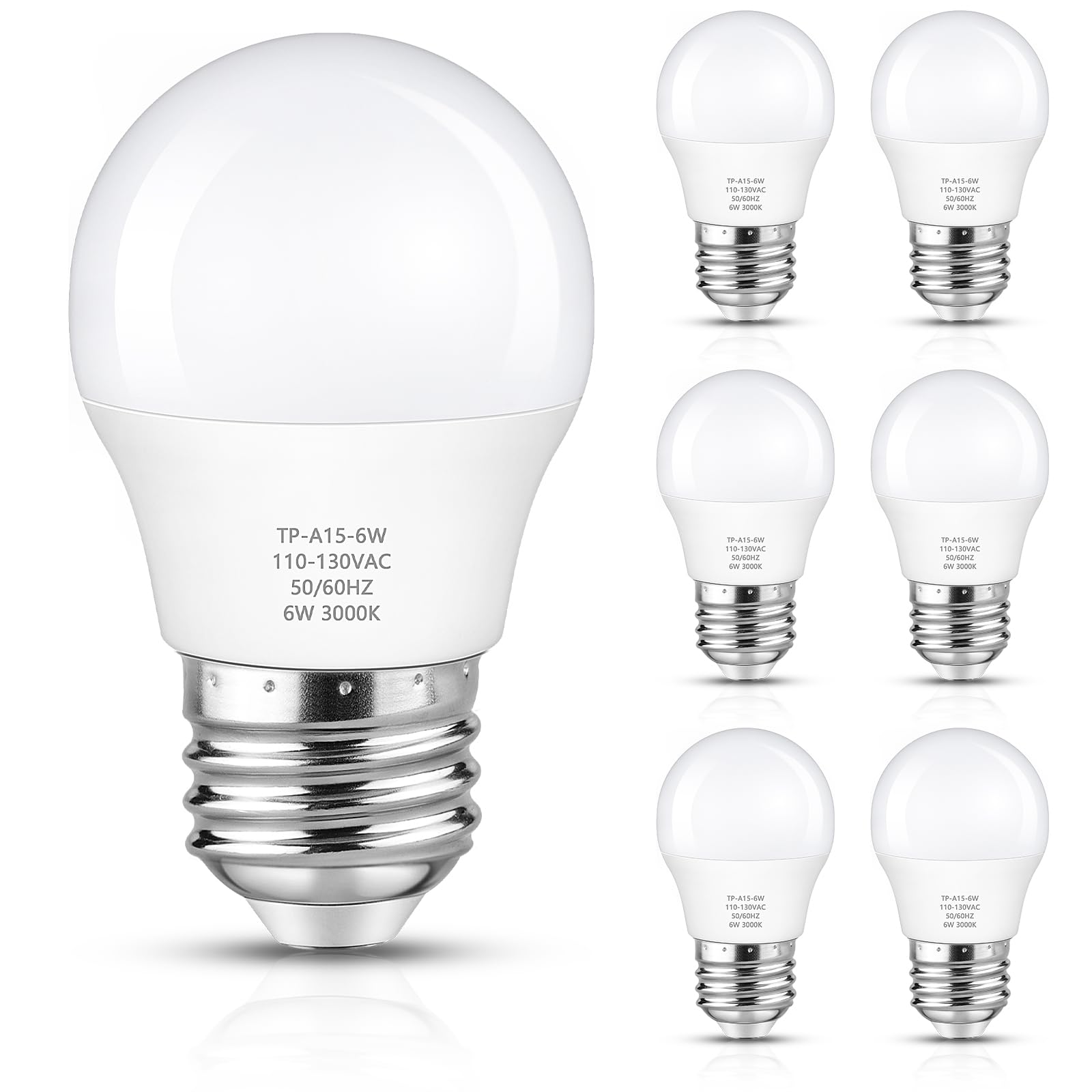 Maylaywood A15 LED Light Bulb 60W Equivalent Soft White 3000K E26 Base Non-Dimmable 6-Pack