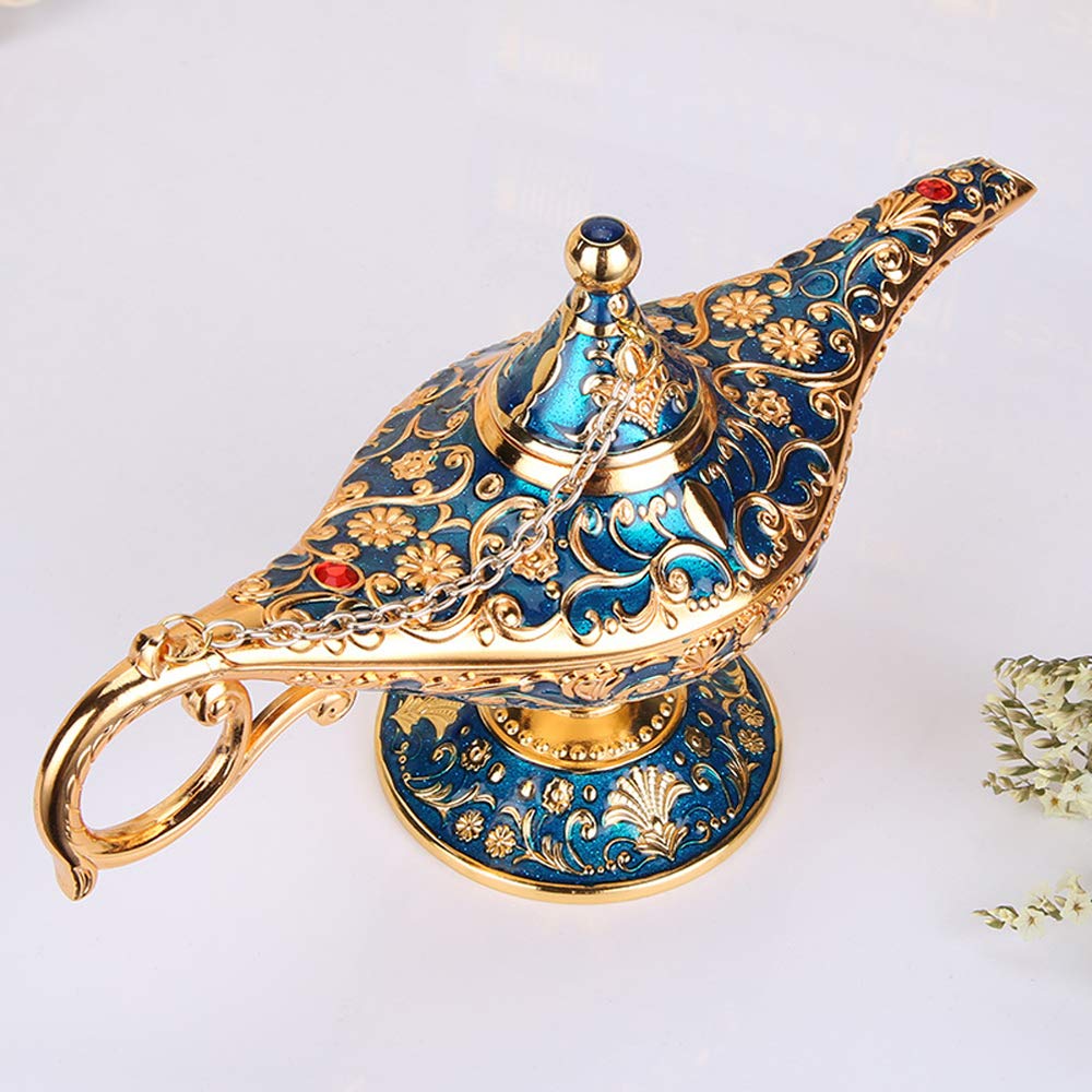 Anqia Vintage Aladdin Genie Lamp - Zinc Alloy Decor, Blue, 10 Arabian Jewelry Box For Home Party & Wedding