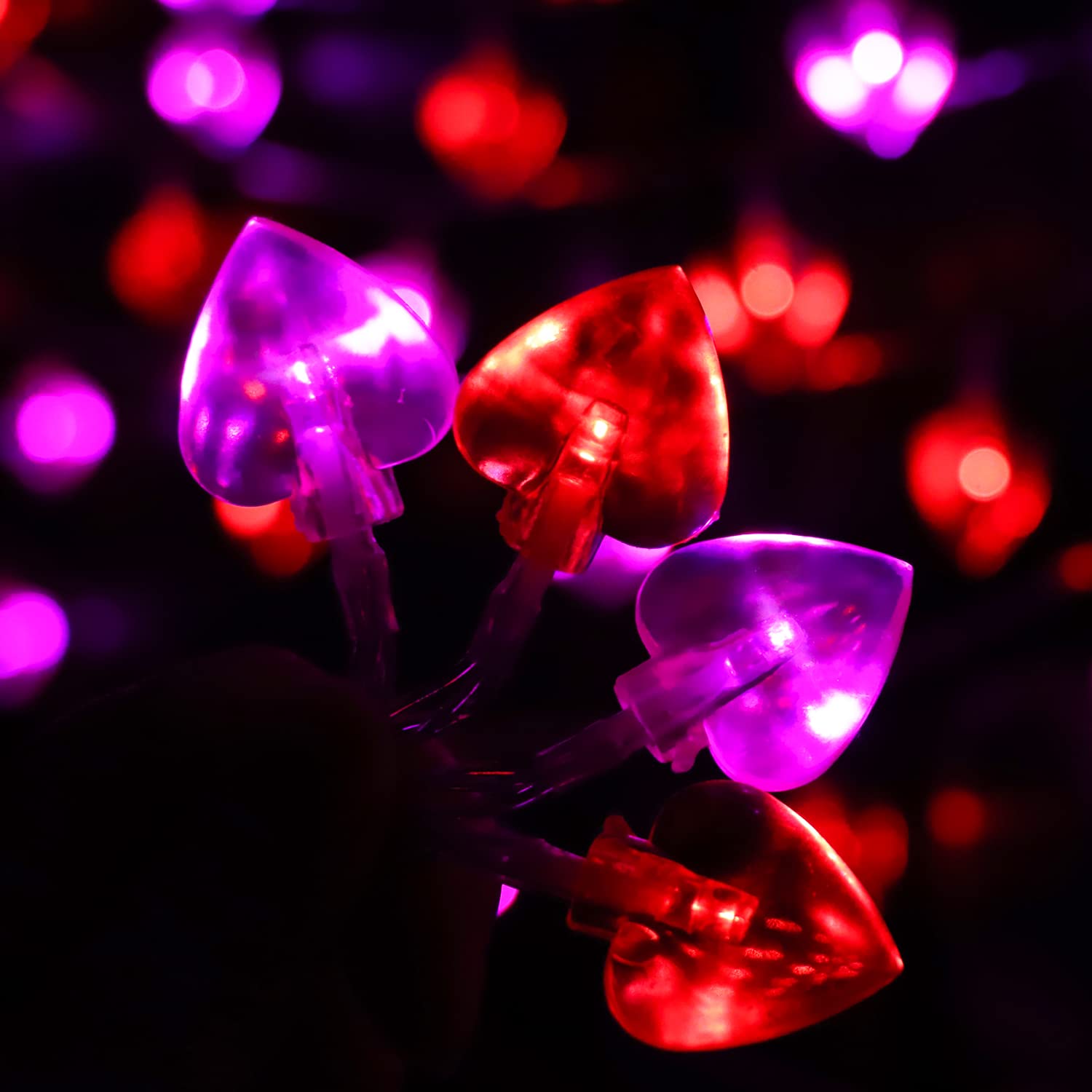 Ohwewant 50 LED Red and Pink Heart Lights, Battery Operated with Timer, Model HED038, Perfect for Valentine's Day Decor