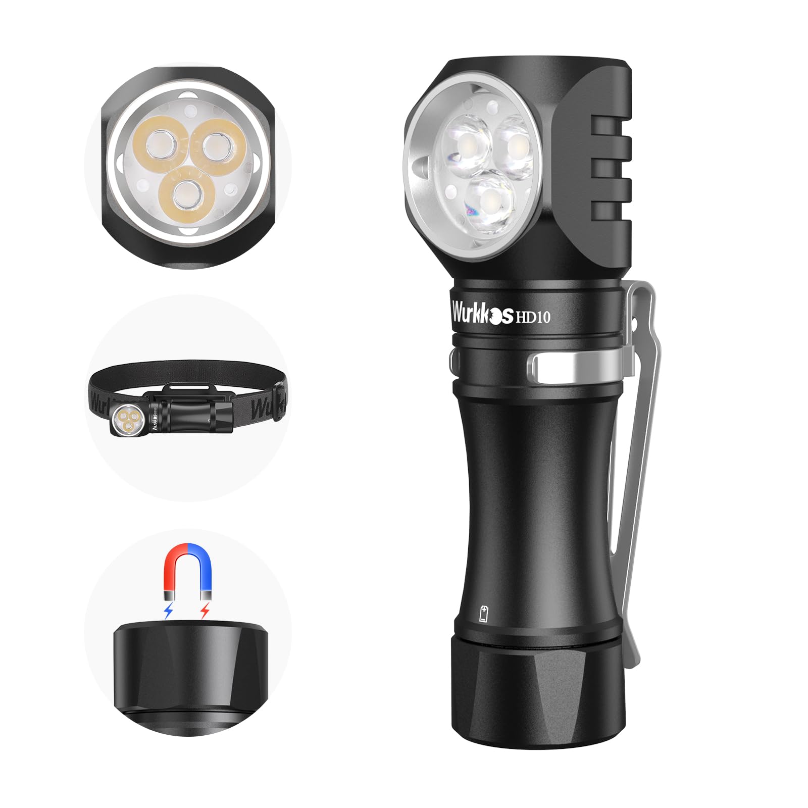 Wurkkos HD10 Headlamp Rechargeable 1200 Lumens LED, Lightweight, Black-6000K, Adjustable Headband