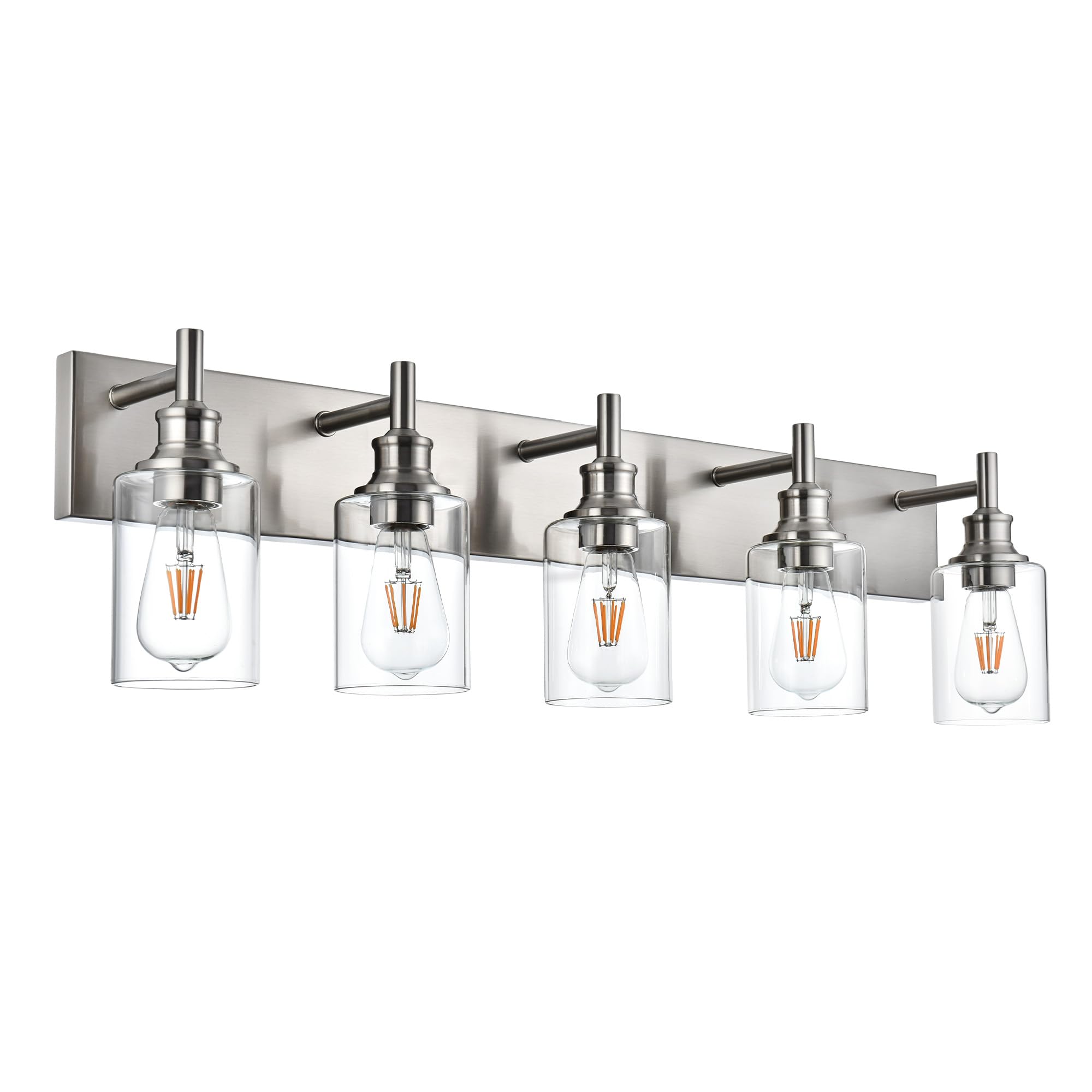 Wanluce 5 Light Bathroom Vanity Lighting Fixture, Brushed Nickel, Industrial Style, Model 16111-5W-SN