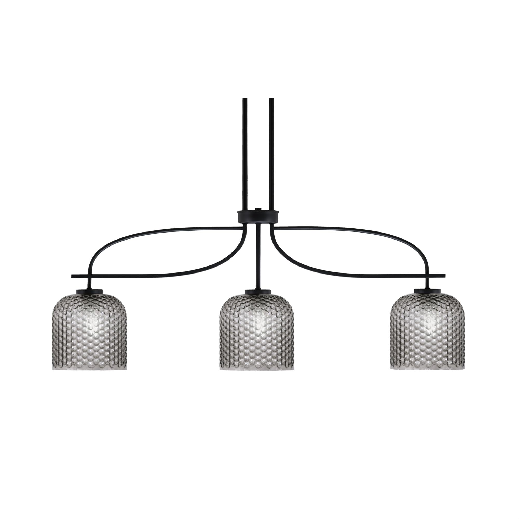 Cavella 3 Light Island Light Shown in Matte Black Finish with 7&quot; Smoke Textured Glass