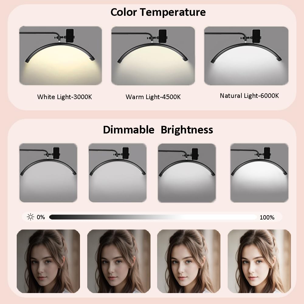 Cifupuqu Half Moon Light- Led Dimmable Floor Lamp With Phone Holder For Eyelash Extension, Tattoo Artists, Beauty, Skincare, Adj