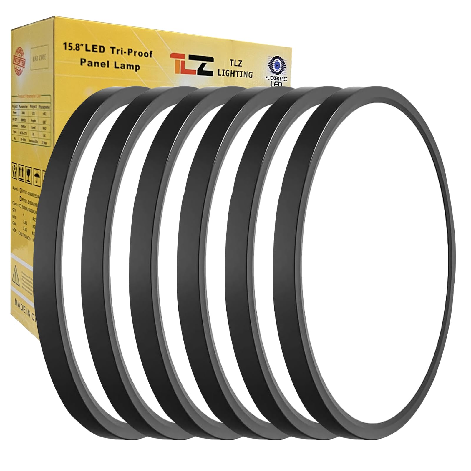 Tlz Tlz Lighting 15.8 Inch 6Pk Led Flush Mount Ceiling Light  32W  3480Lm  3000K/4000K/6000K Cct Selectable  Black Ultra-Slim Low Profile Round Flat Panel Light For Bedroom Kitchen Hallway