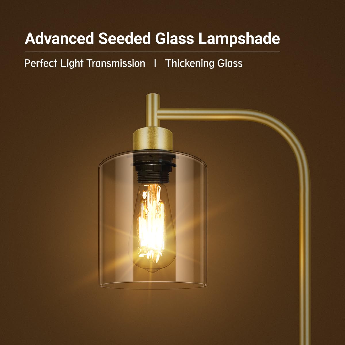 Gold Floor Lamp, Standing Lamp With Glass Lampshade, 6W Led Bulb Included, Modern Floor Lamp With Foot Switch, Industrial Floor