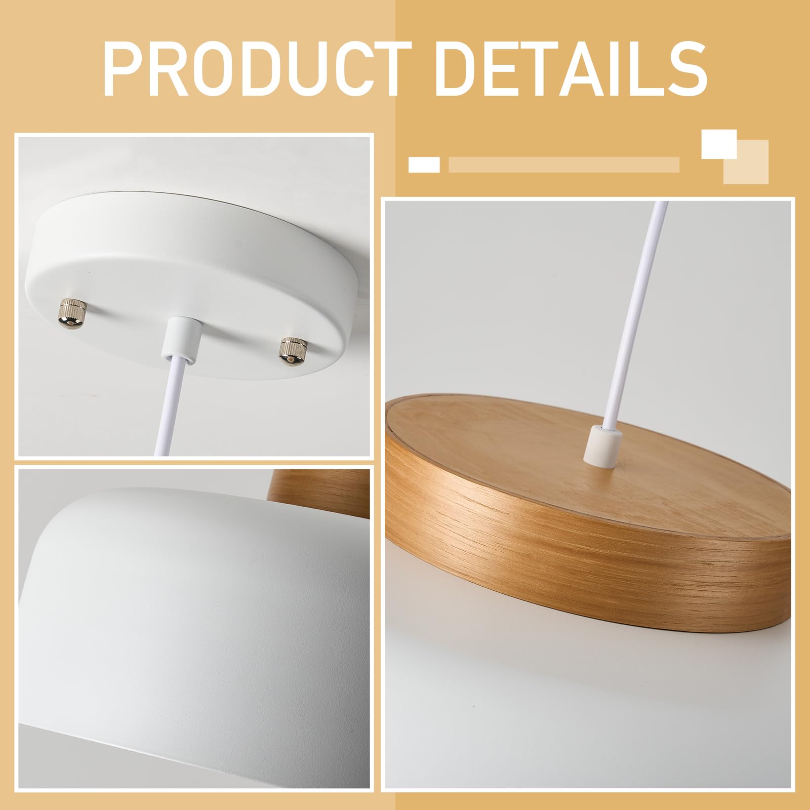 Huawiya Modern Pendant Lighting, 17.7 Inch,Natural Wood Cap, Drum Simple Large Pendant Light Fixture Chadelier For Dining Table,