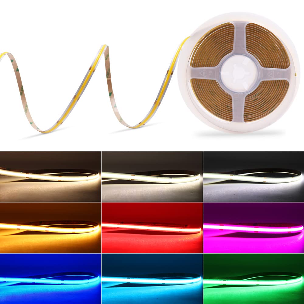 MALIIGAZA 12V Gold COB LED Strip Light Self Adhesive, 480LEDs/m 16.4FT/5M CRI90 2200K Golden Yellow Amber Color LED Tape for Hot