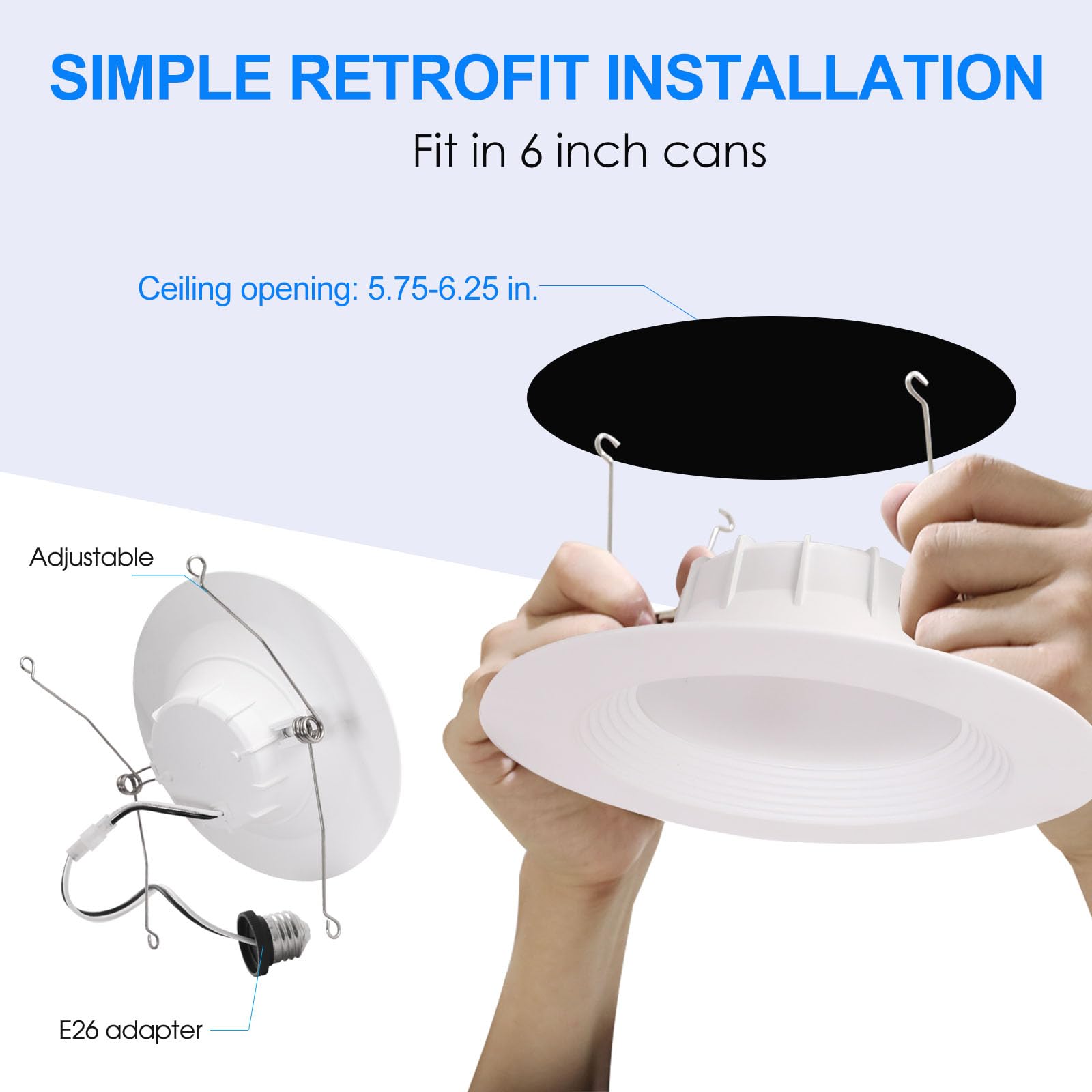 Energetic Led Recessed Lighting 6 Inch, 12.5W=100W, Warm White 3000K, 950Lm, Retrofit Downlight, Dimmable Trim Can Lights, Baffle Trim, Damp Rated, Etl, 12 Pack