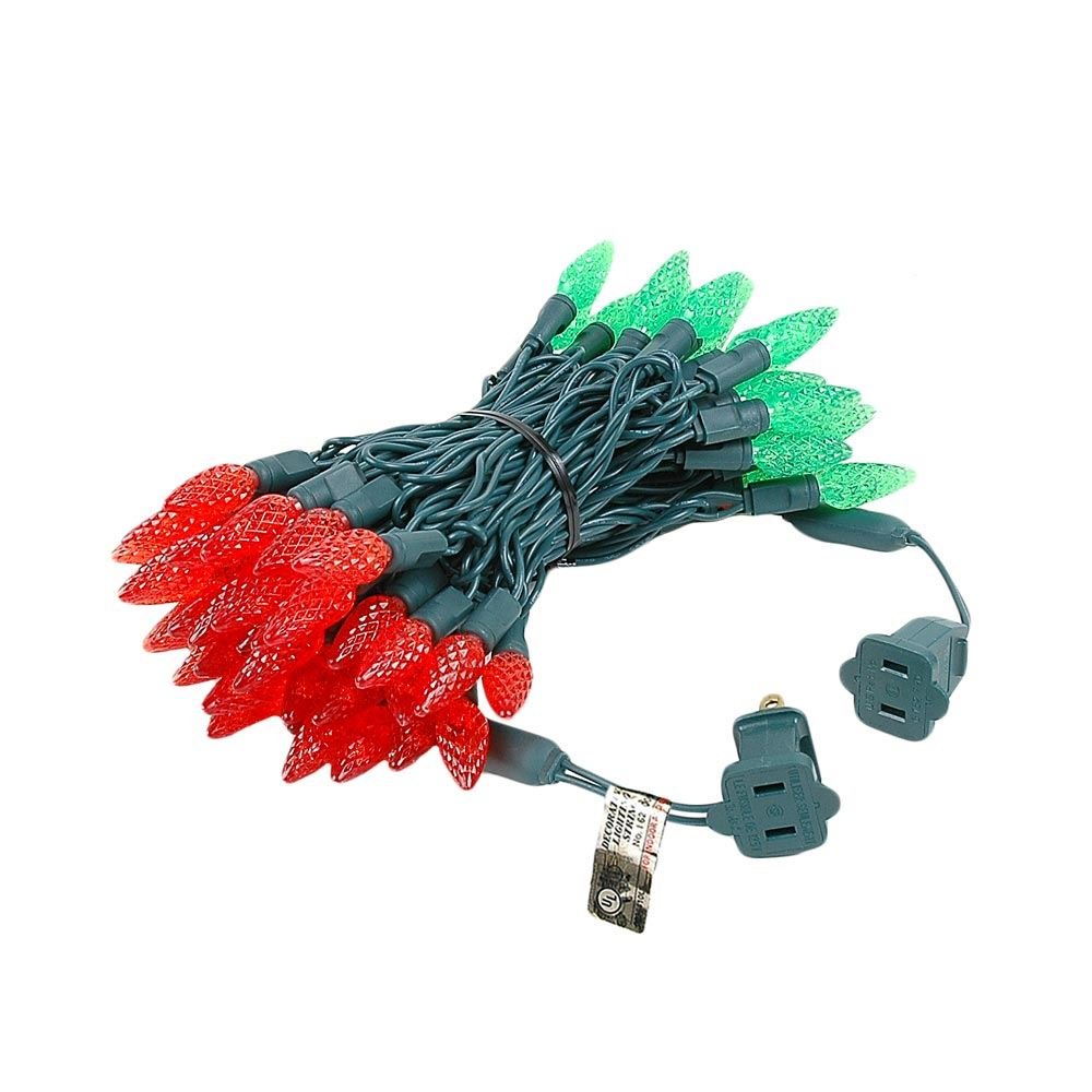 Novelty Lights C6 LED Christmas Mini Light Set, 70 Lights, Commercial Grade, 24 Feet, Red/Green, Green Wire, Model CGC670-G-RE/GR