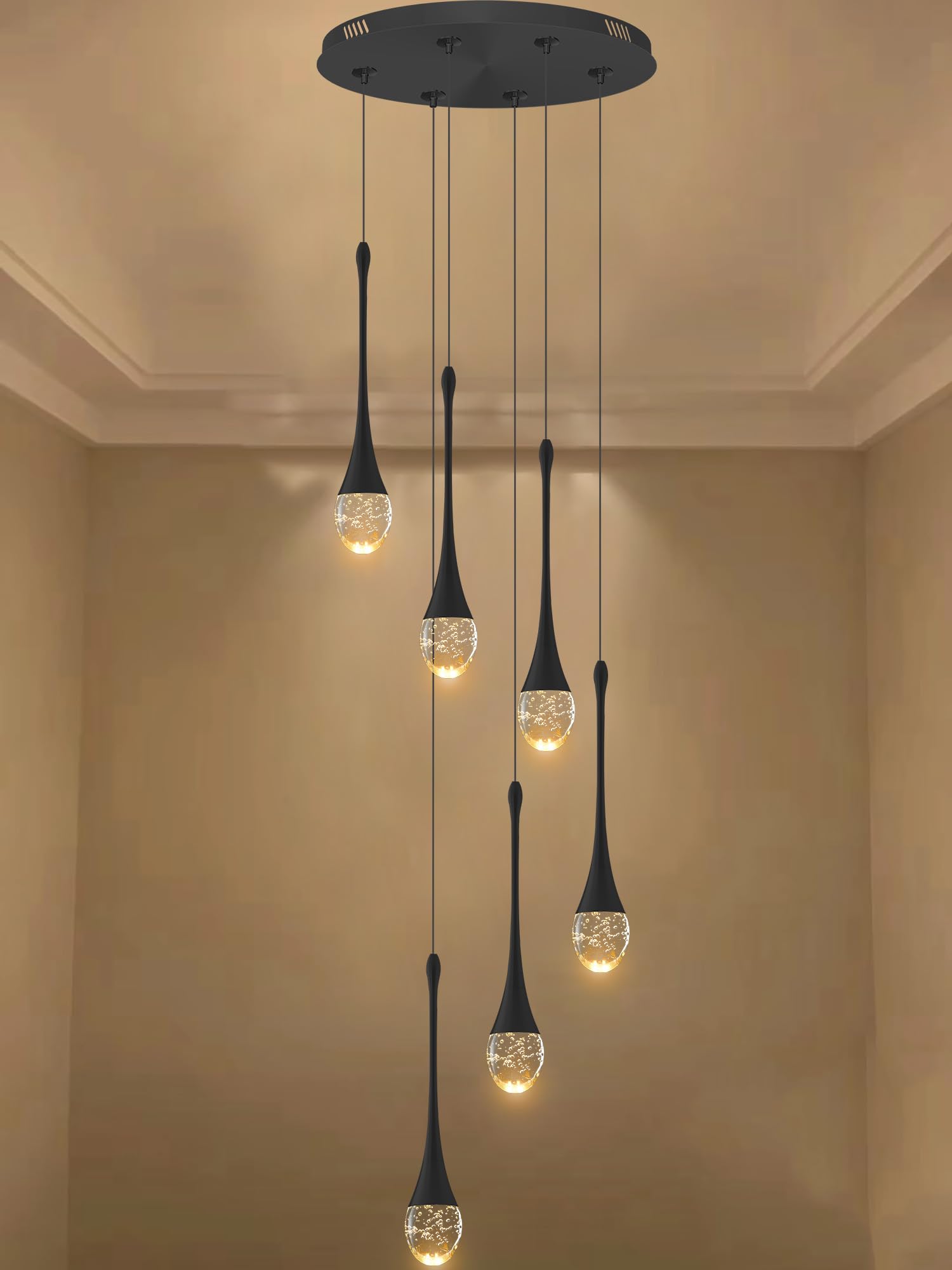 ykolupty 6-Lights Black Dinning Room Crystal Chandeliers Bubble Raindrop Big Crystal Penant Chandeliers Living Room Dimmable 270