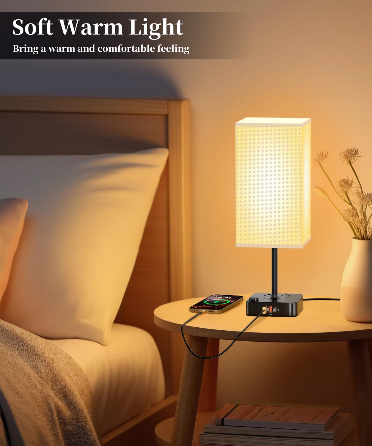 cozoo Bluetooth/WiFi RGB Bedside Table Lamp with 3 USB Ports & 2 Outlets, Dimmable LED Light for Home/Bedroom/Living Room