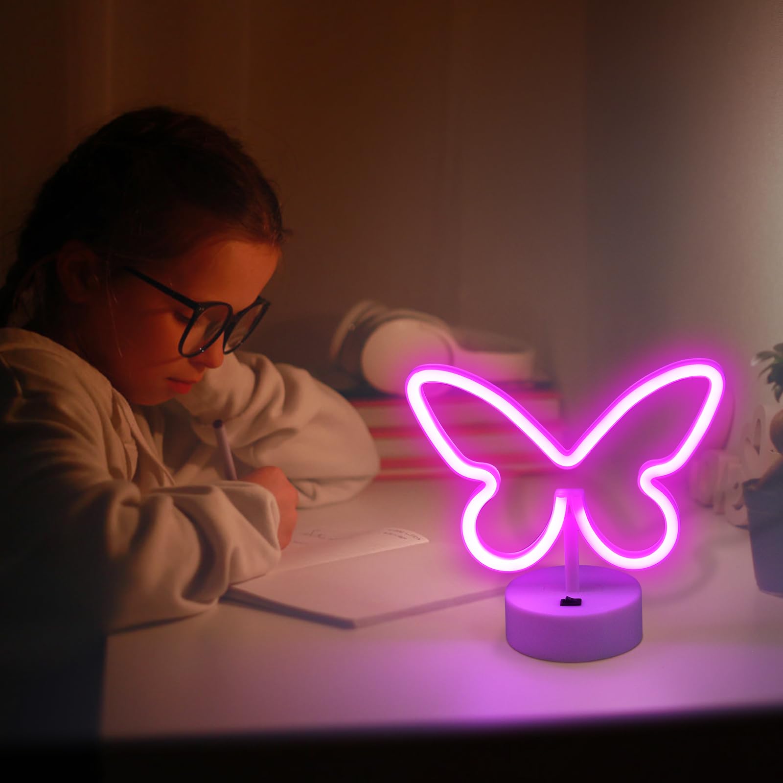 BRIGHTDECK LED Butterfly Neon Sign, Pink & Blue, Battery/USB Powered, Home Decor for Valentines Day, Wedding, Party, Model 001