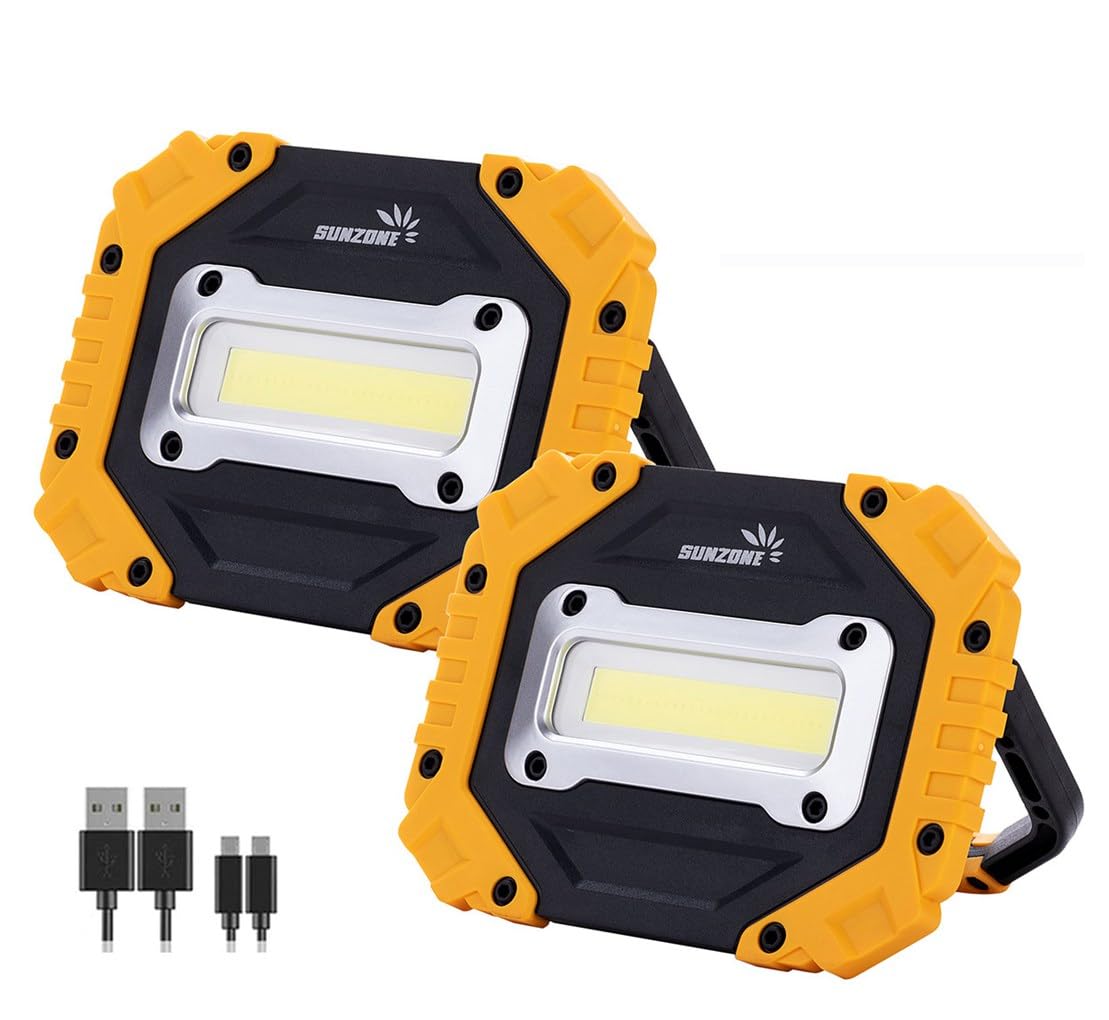 sunzone Rechargeable LED Work Light Portable Flood Light Spotlight 2 in 1 Job Site Lighting with Magnetic Bases Rotatable Foldable Waterproof LED Light for Camping Car Inspection Emergency(2 Pack)