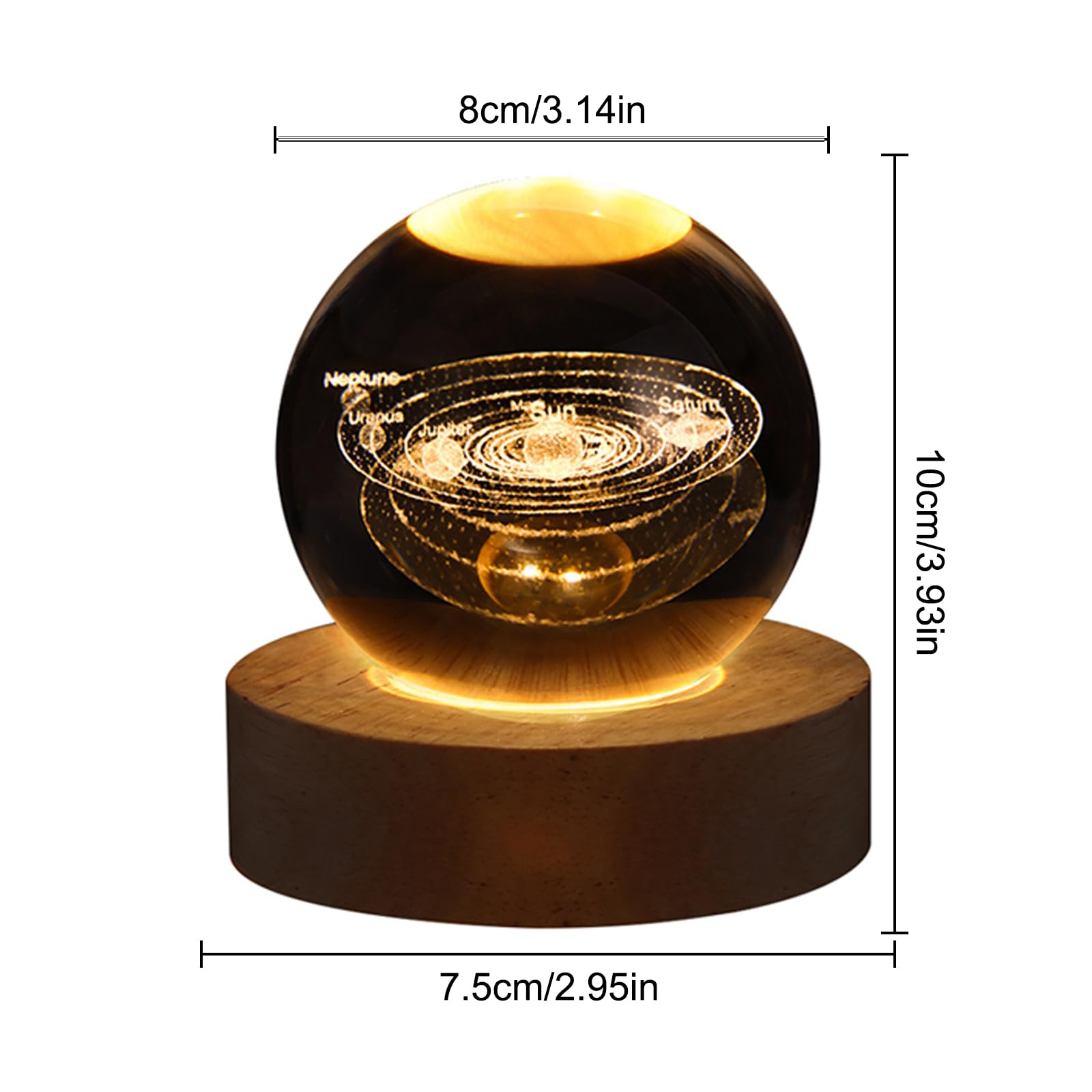 Dniebw 3D Solar System Crystal Ball Night Light For Kids Glass Lamp Space Lamp With Wooden Base Fantasy Decoration Crystal Ball Led Galaxy Planet Nightlight Bedroom Decor