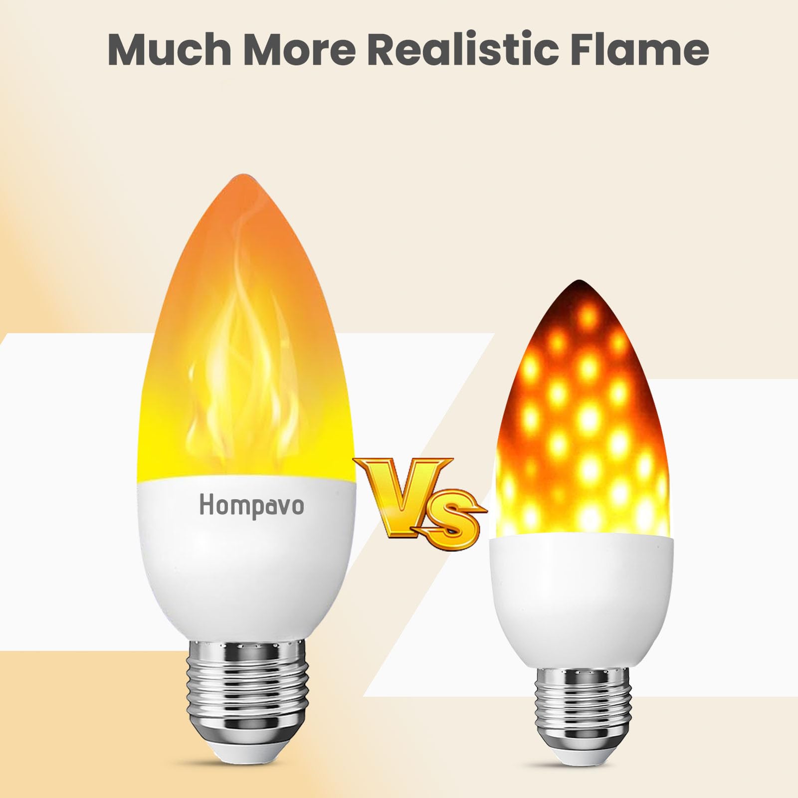 Hompavo Upgraded Led Flame Light Bulbs, 3 Modes Flickering Light Bulbs, E26 Candle Fire Light Bulb For Halloween Christmas Party