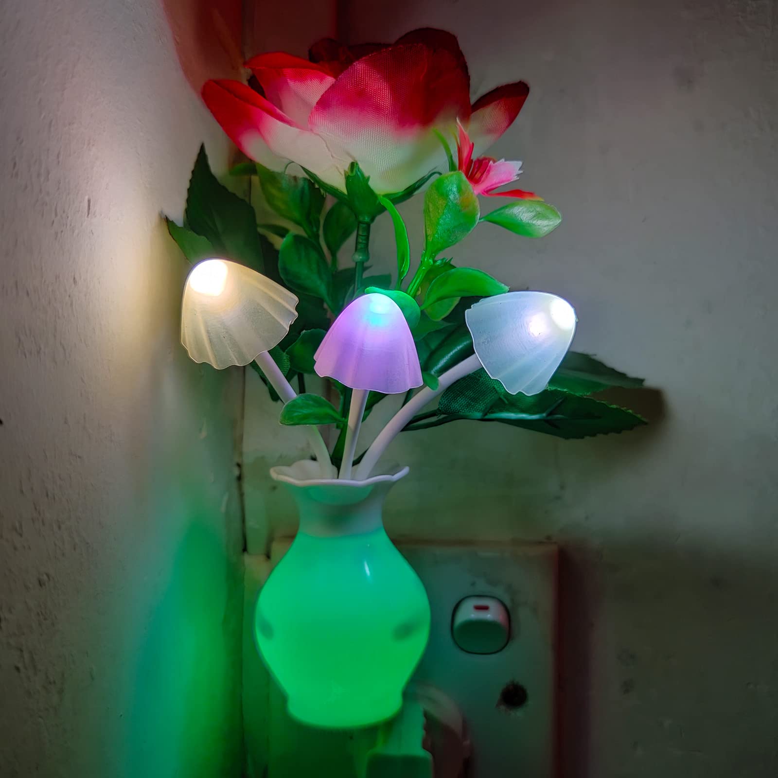 Ausaye Sensor Led Night Light Plug-In Nightlight, Color Changing Rose Flower Mushroom Night Light For Kids Adults Bedroom, Bathr