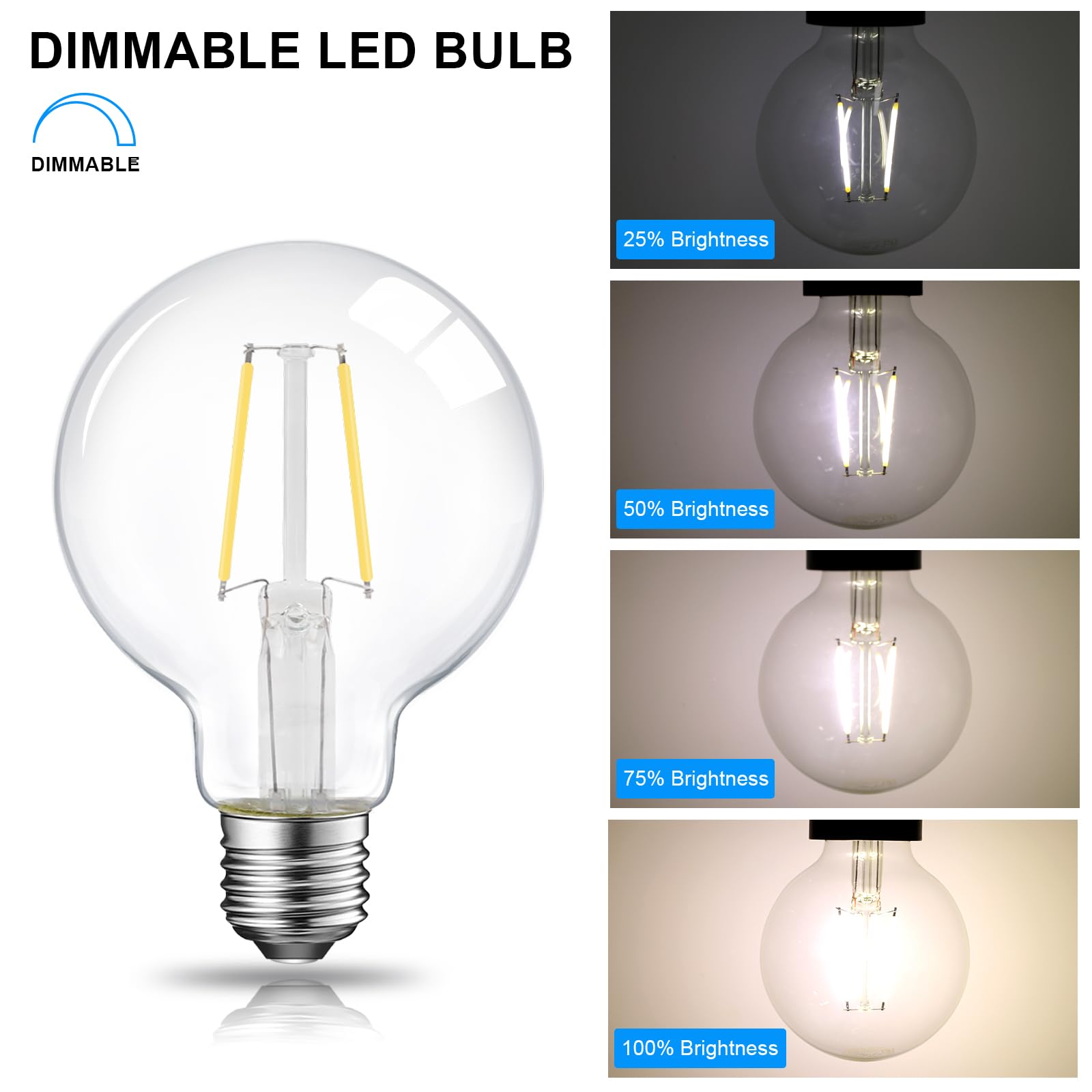 Energetic Led Edison Light Bulb, 5W Dimmable, G25 Globe Shape, Clear Glass, 60W Equivalent, 4000K Cool White, 500Lm, G80 Christm