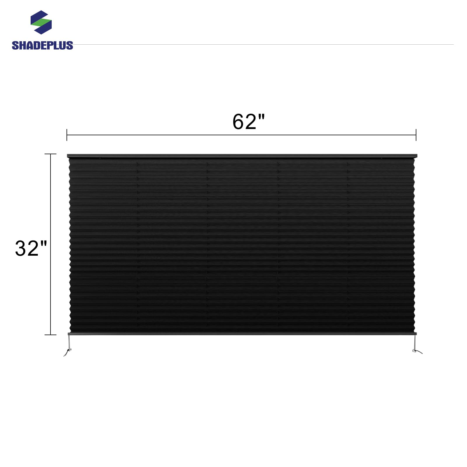 SHADEPLUS RV Blinds Pleated Shades Polyester Blend 62in W x 32in H Black Model NBZL-BLACK-62/32