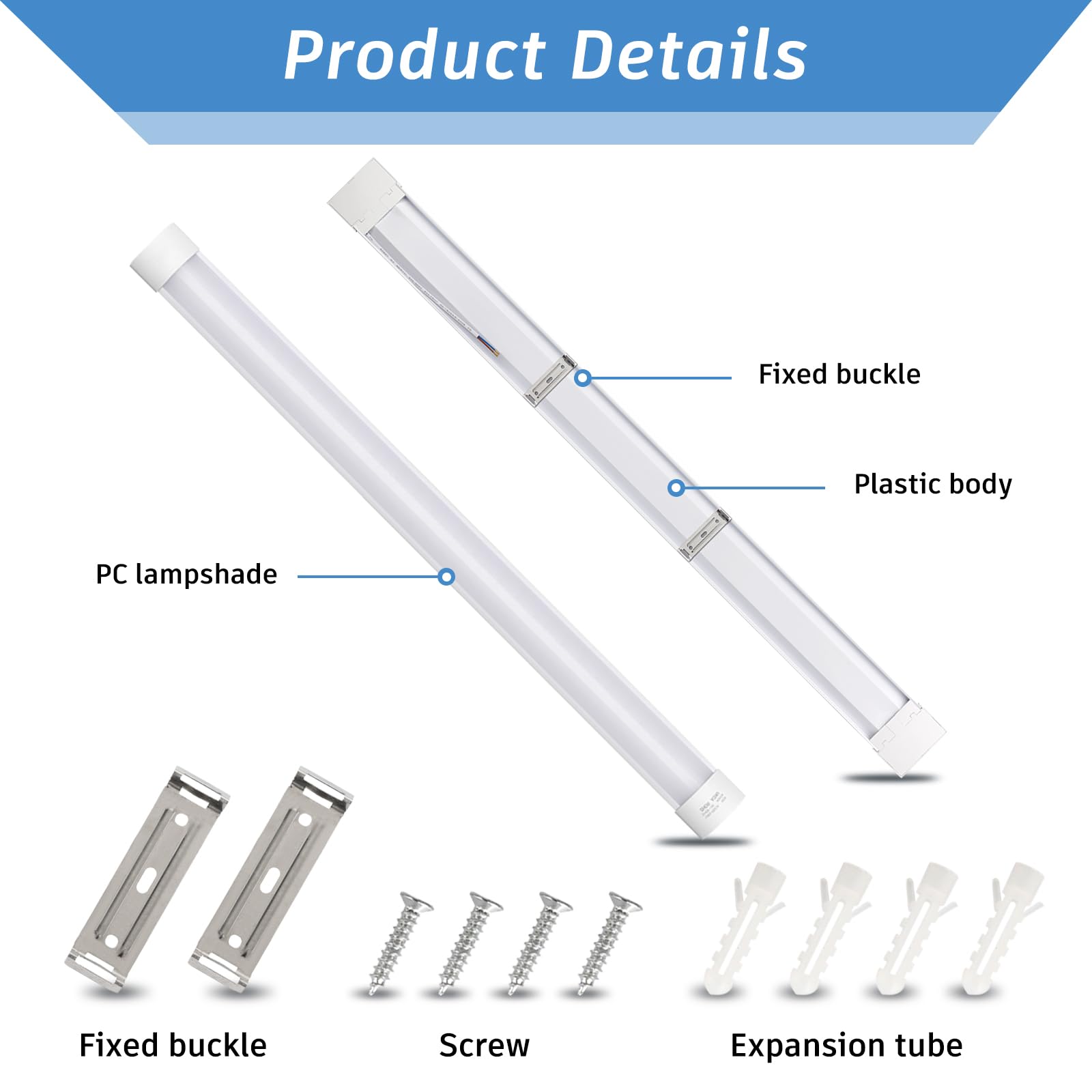 Kilipol 5Ft Led Batten Light, Ceiling Surface Mounted Slim Led Tube Lights, 50W 4000K Neutral White For Office, Shop, Garage, Home, 2 Packs