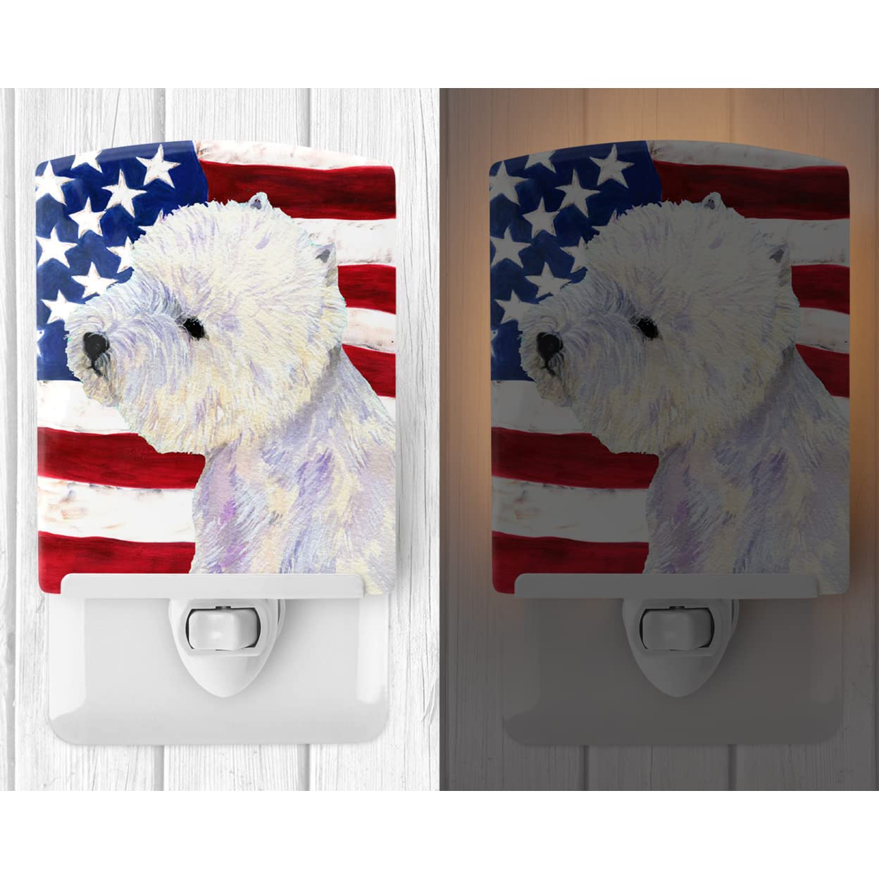Carolines Treasures Ceramic Night Light, USA American Flag, Westie 4249, 6x4x3 inches, UL-Certified, Ideal for Bedroom and Nursery