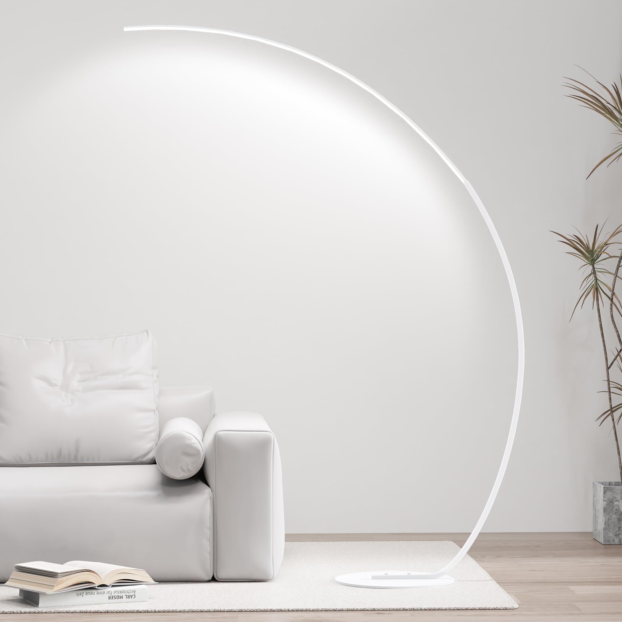Adjustable White Light Modern 69.99 Inch Arched Standing Reading Floor Lamp With Remote - Dimmable White Led Curved Light For Be