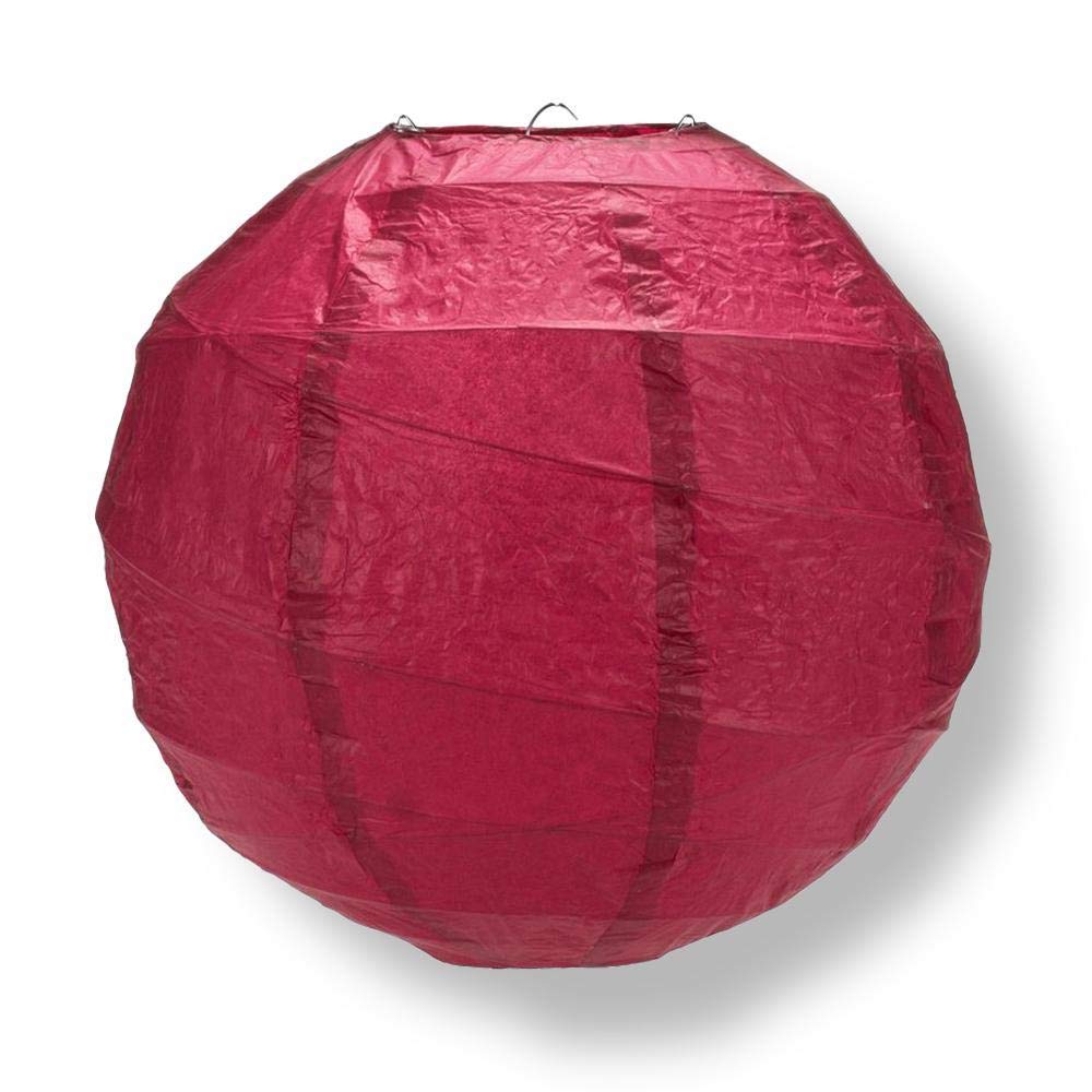 Quasimoon Paperlanternstore.com 8 Inch Velvet Rose Red Round Paper Lantern, Crisscross Ribbing, Hanging Decoration