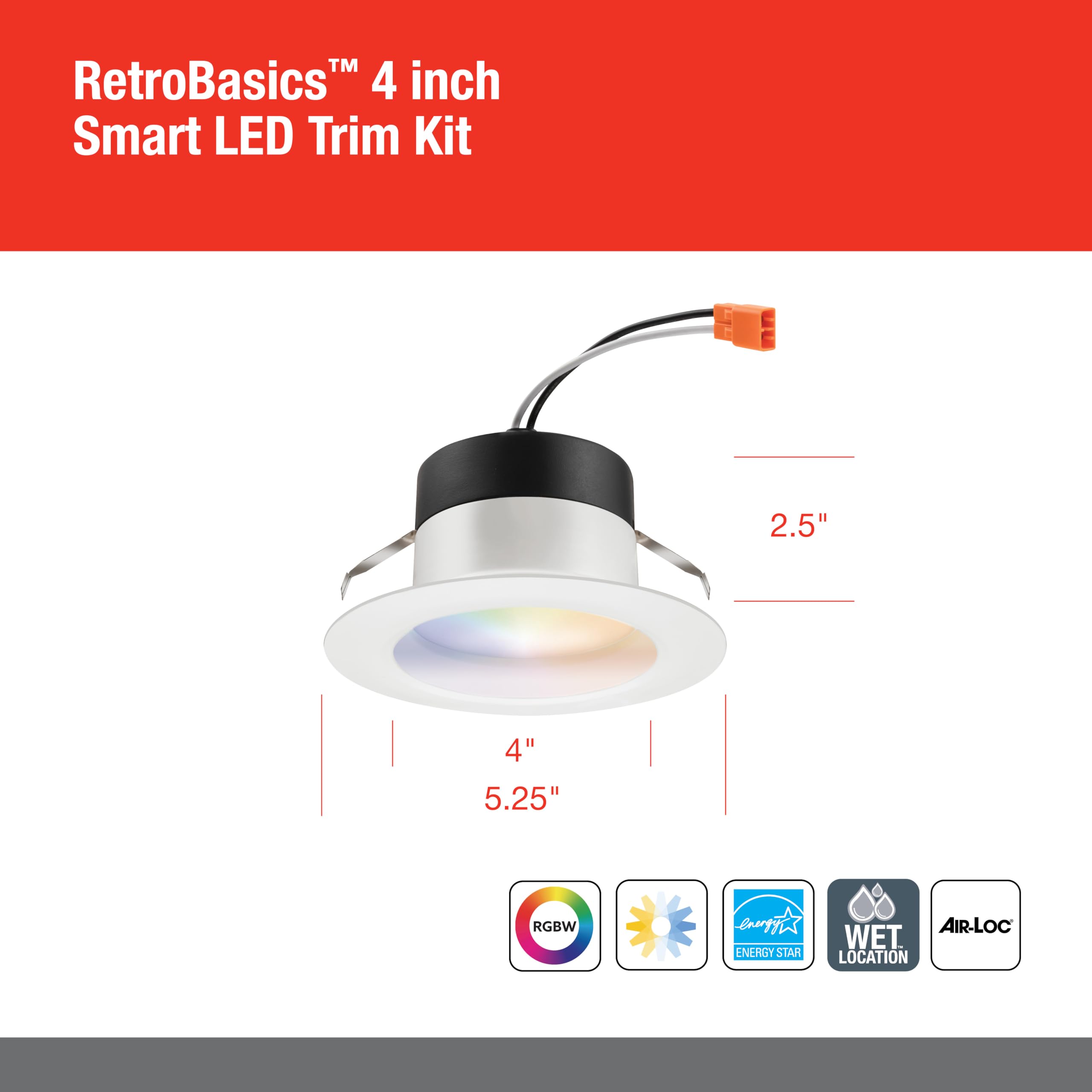 Juno RB4SC RGBW 4-Inch Smart Downlight, Switchable LED, Matte White, RGBW Color