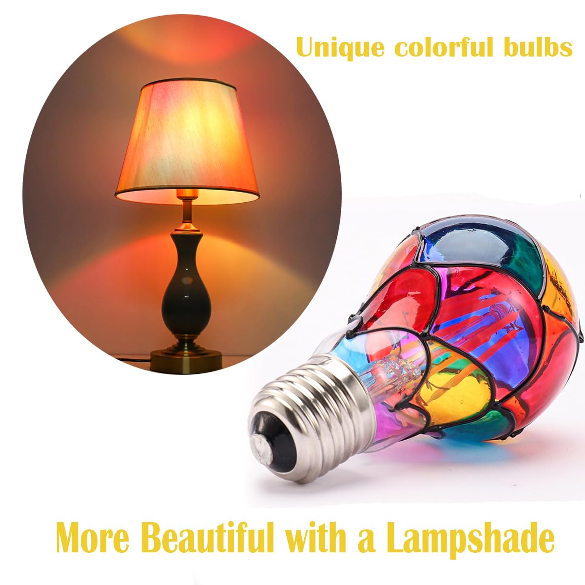 VALUCKY Stained Glass LED Bulb, E26 Base 6W A19, Colorful Non-Dimmable Light for Party, Christmas, Halloween, 2 Pack