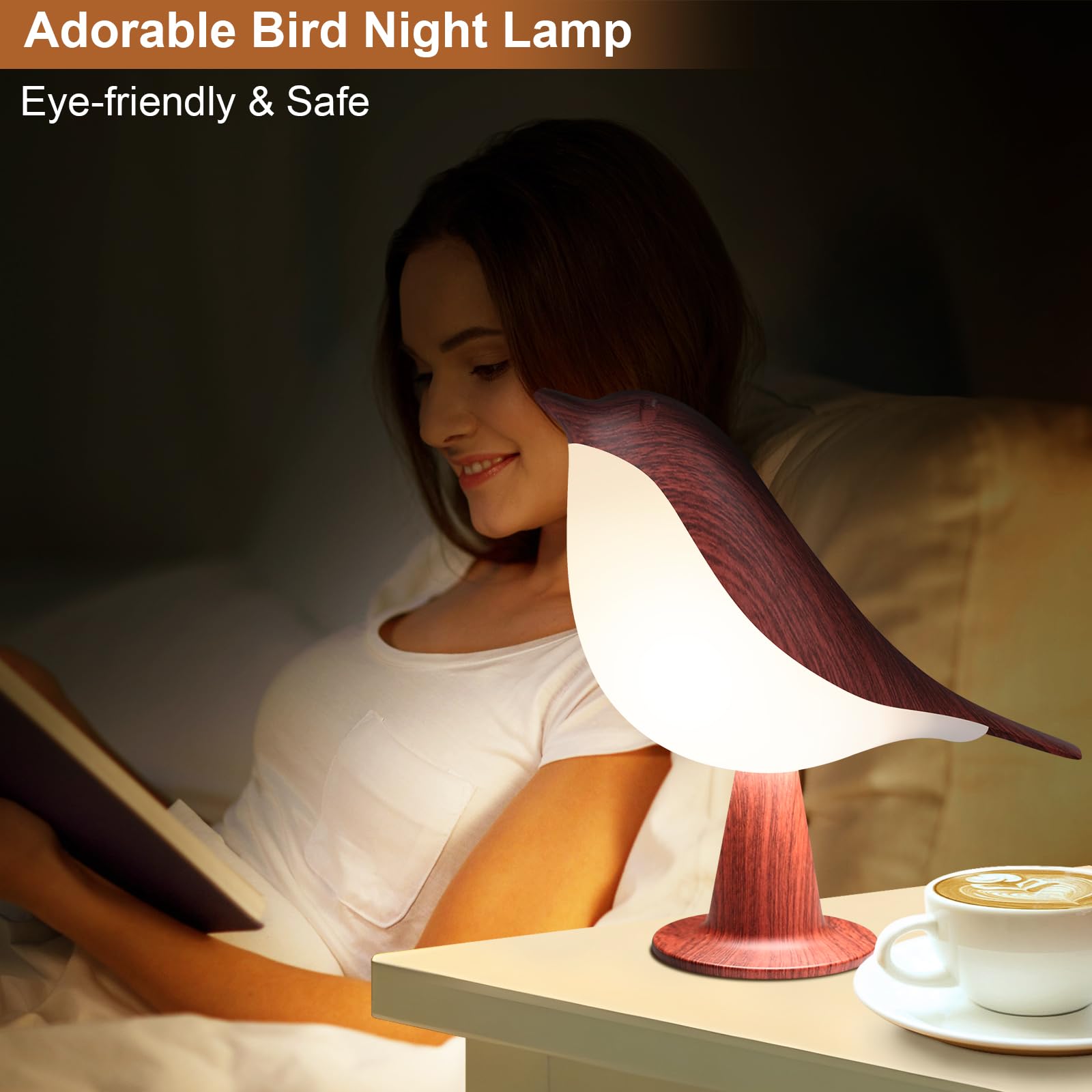 Vomii Small Bird Table Lamp, Cordless Desk Lamp, Touch Control & 3-Color Dimmable, Bedside Lamp, Rechargeable Battery Lamp, Cold/Warm Night Light, Portable Cute Lamp For Bedroom, Home/Office Decor