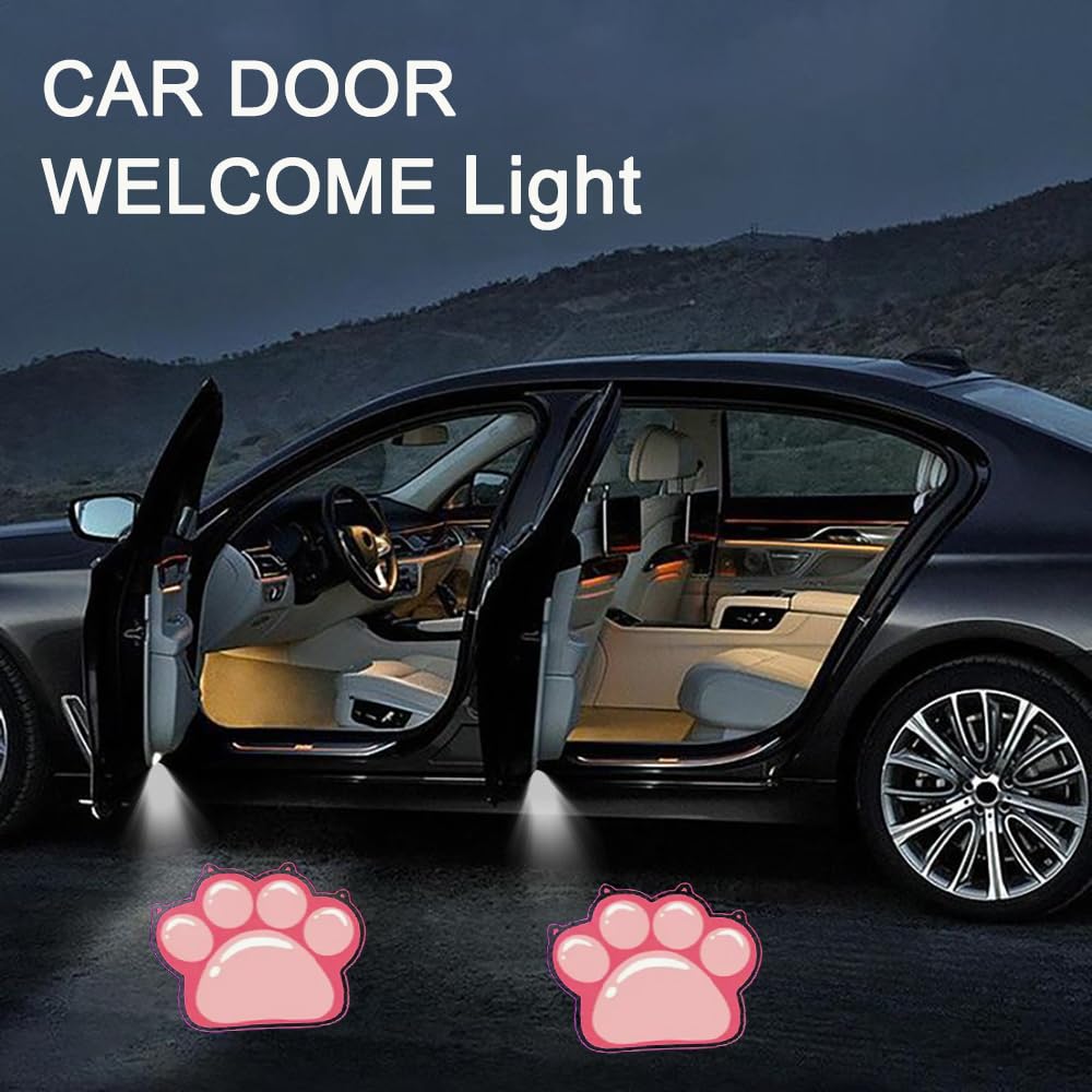 Lmzljz 2Pcs No Fade Car Door Lights Pink Dog Paw Door Lights Logo Projector Led Shadow Welcome Lamp Paw Print Car Accessories Dog Gifts Suitable For All Brands Vehicles Motorcycle