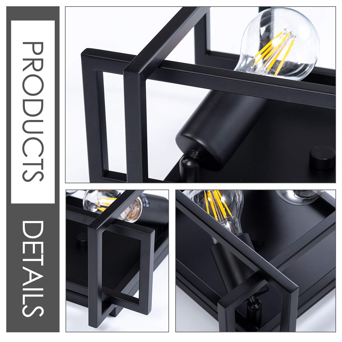 VILUXY Contemporary Flush Mount Ceiling Light, Two-Light, Metal, Black Shade, Model 721353045110