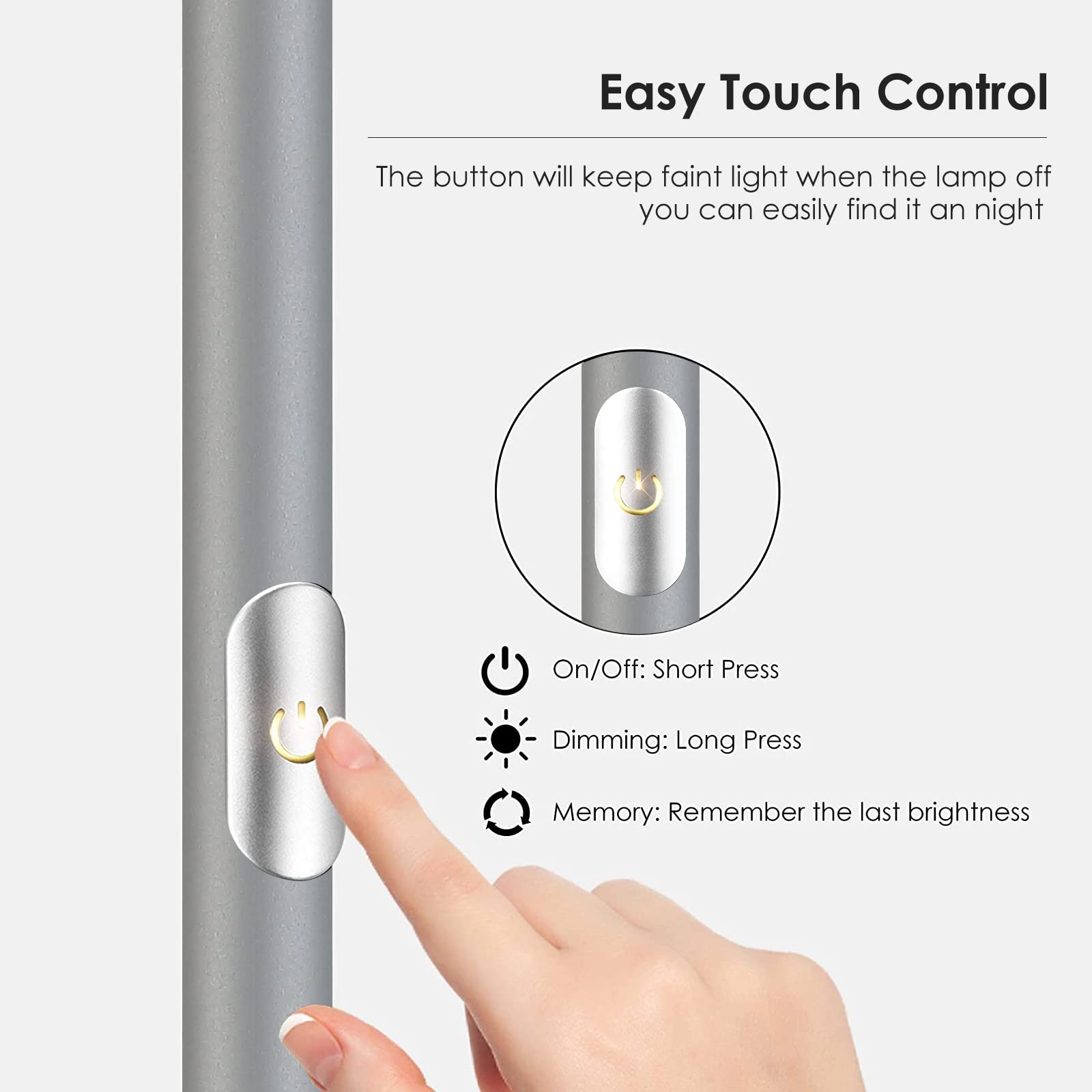 Floor Lamp, Standing Lamp, 20W 2000Lm Led Torchiere Floor Lamp, Stepless Dimmable, Touch Control, 3000K Daylight, 50000Hrs Lifes