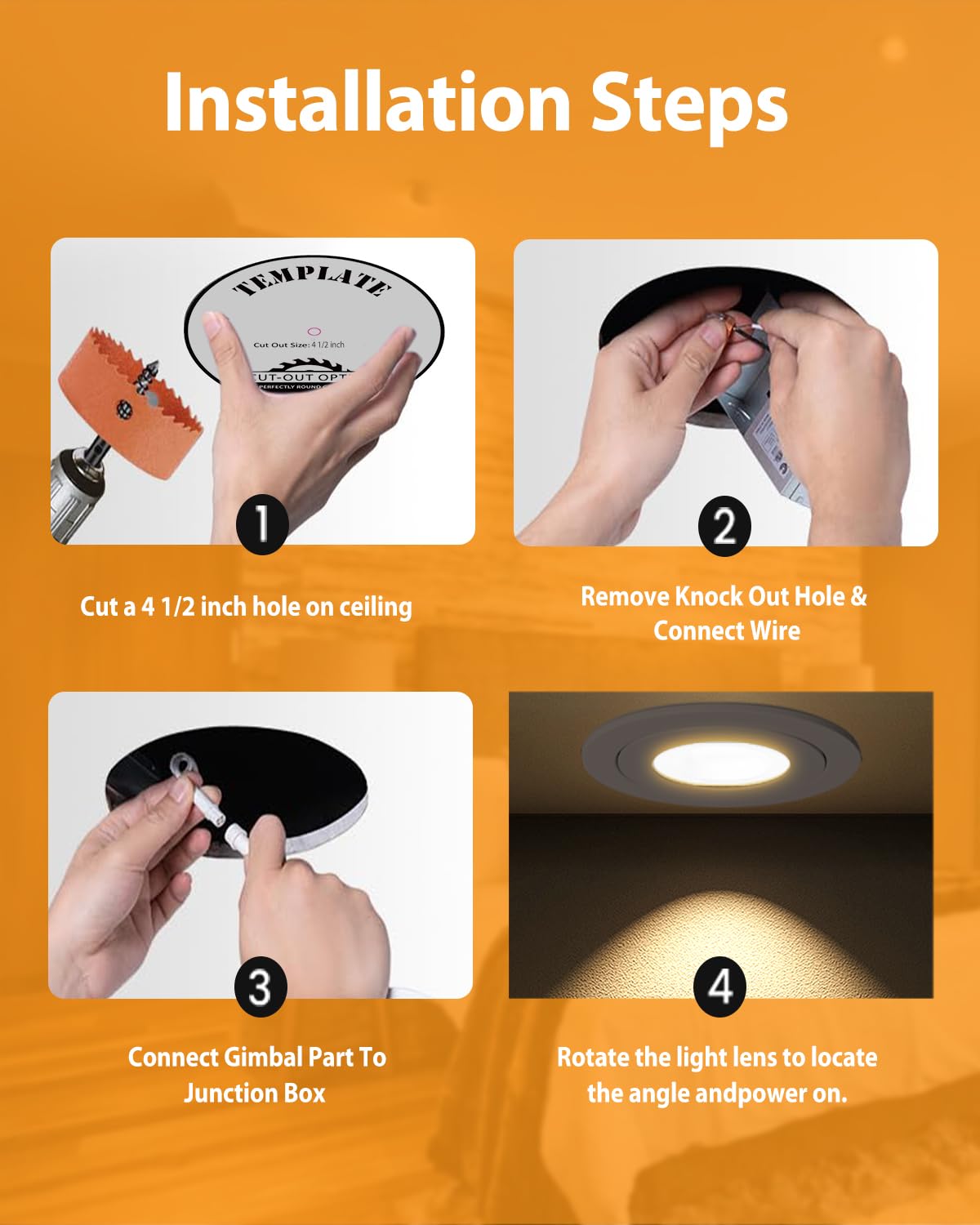 Popanu Gimbal Led Recessed Light - 4 Inch Black 9W 360° Rotation Directional Adjustable Eyeball Sloped Ceiling Recessed Lighting 4 Inch Light Wafer Soffit Indoor Spotlight Canless Black 4 Inch 6 Pack