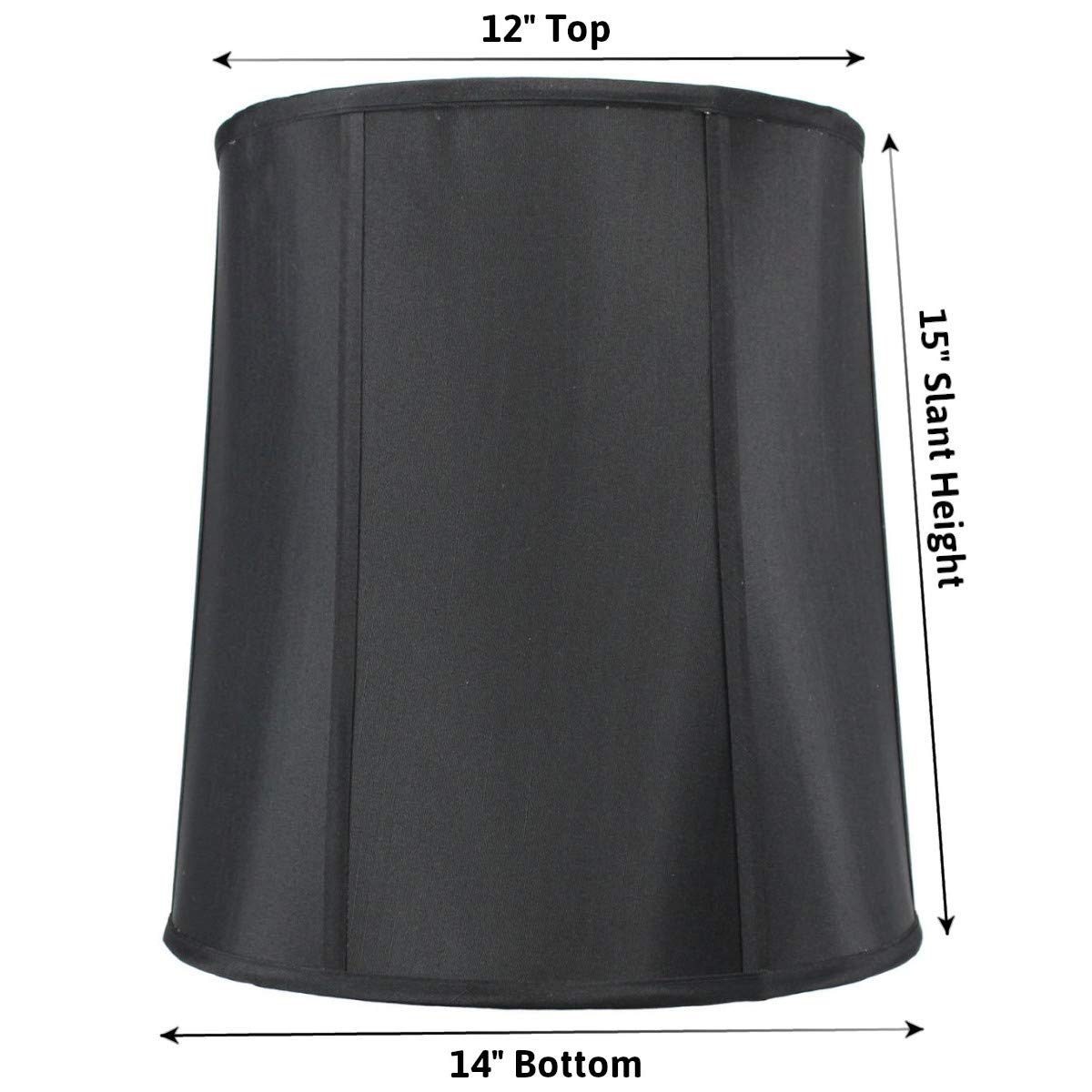 HomeConcept Prestige Drum Lampshade - 12inx14inx15in, Black Shantung Fabric, Brass Spider Fitter, Model 121415DRBK