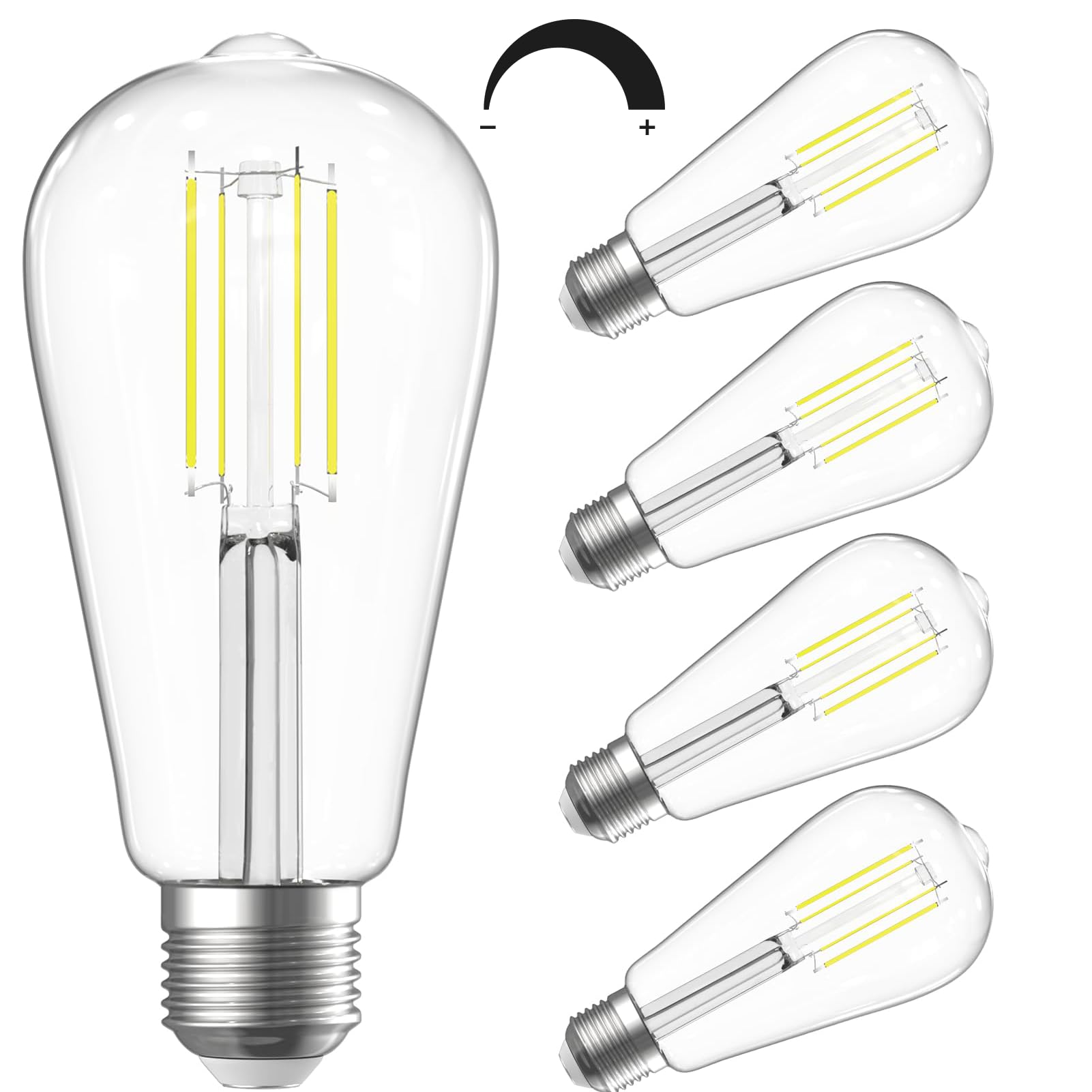 Shinestar 4 Pack Vintage Led Edison Bulbs, 60W Equivalent, Bright Daylight White 4000K, St58 Antique Led Filament Bulbs, E26 Med