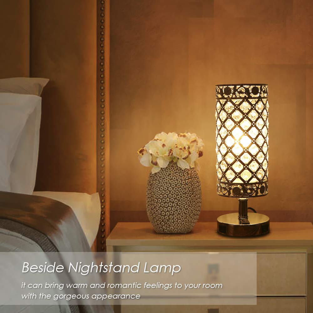 Tomshine USB Crystal Table Lamp Set of 2, Modern Silver Nightstand Lamps with USB Charging Ports, Model VC070