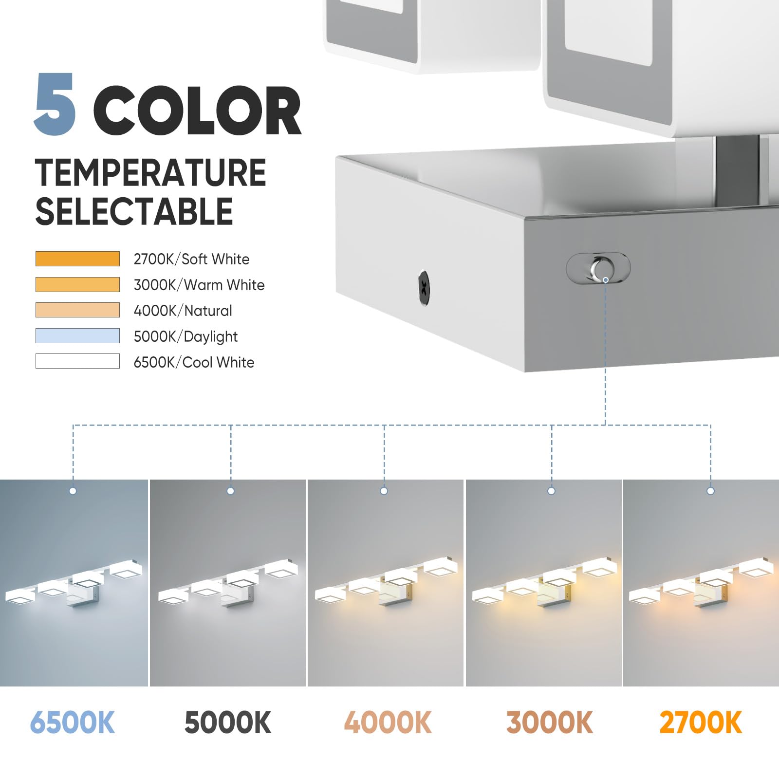 MYTH REALM LED Bathroom Light Fixtures, 4-Light Dimmable Vanity Light, Chrome, 25.5 inch, Model LJQ02-L4T-CH