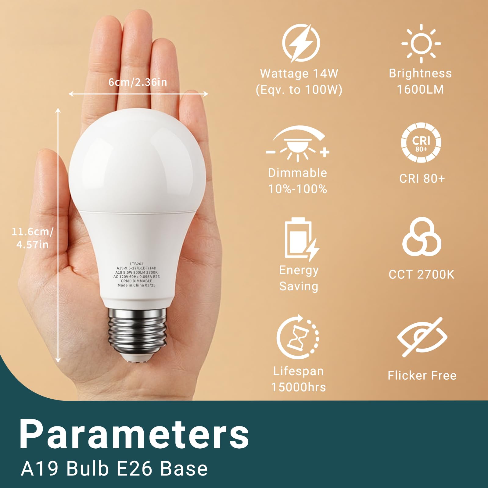 Novapollo A19 Led Light Bulbs  Dimmable100 Watt Equivalent Led Bulbs  14W 1600Lm 2700K Soft White Lightbulb  E26 Standard Base  Cri80+  6 Pack