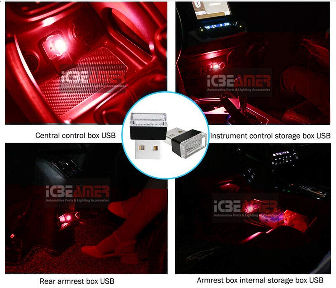 Icbeamer 1 Pc Red Color Led Universal Usb Interface Plug-In Miniature Night Light Auto Interior Trunk Ambient Atmosphere
