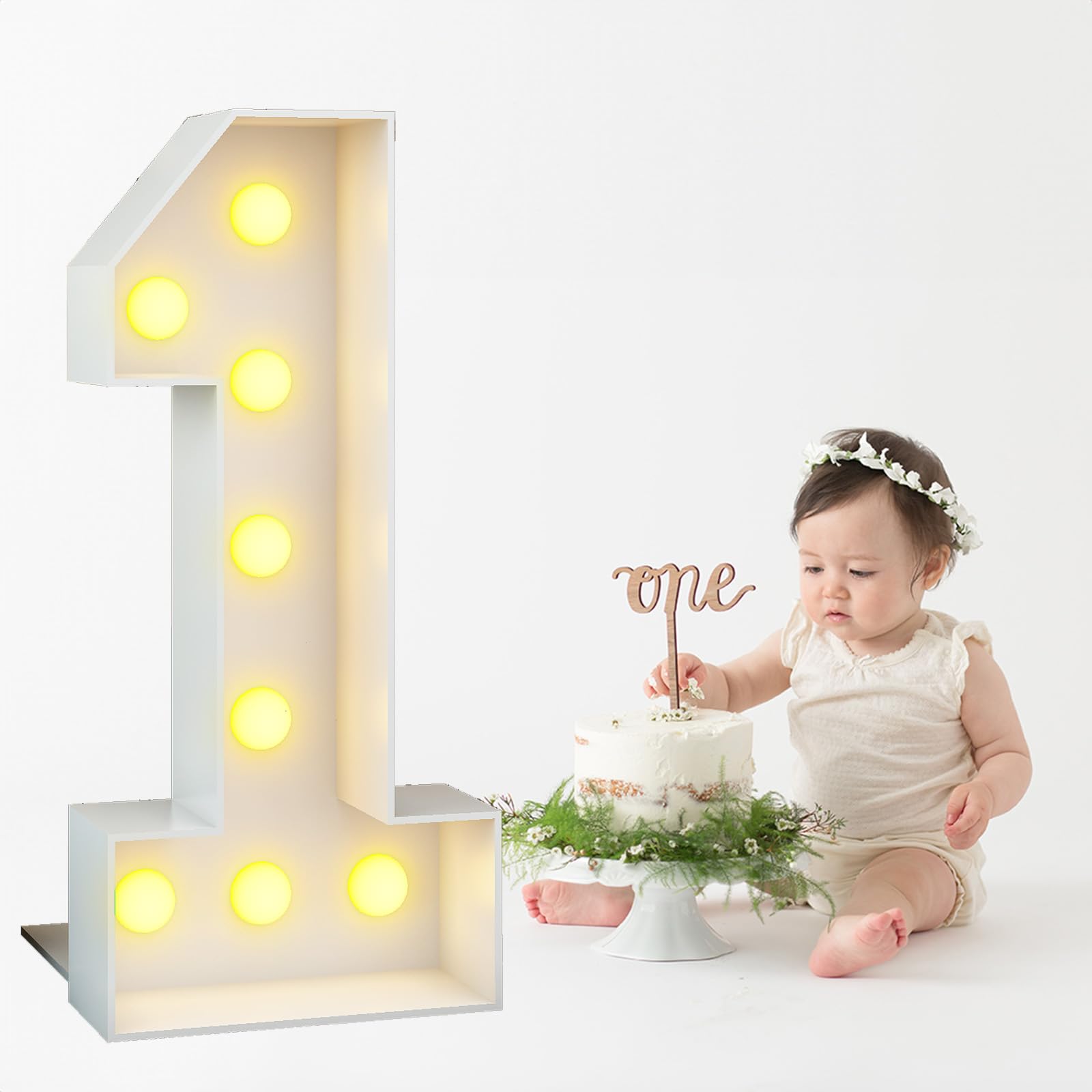 4Ft Light Up Number 1 White Large Numbers With Lights Giant Mosaic Marquee Frame Letter For 1St Birthday Party Decorations Pre-Cut Cardboard Giant Cut-Out Thick Foam Board Sign Anniversary