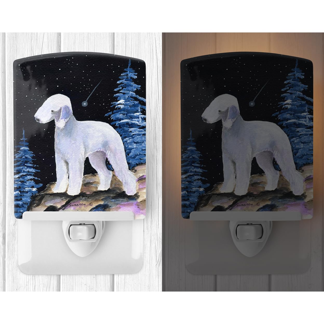 Carolines Treasures Ceramic Night Light, SS8455CNL, 6x4x3in, Multicolor, Bedlington Terrier Design, UL-Certified for Bedroom and Nursery