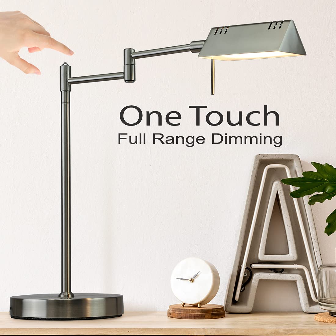 OBright LED Pharmacy Table Lamp, Full Range Dimming, 12W, 360° Swing Arms, Brushed Nickel, Model OB-DL05D-SL