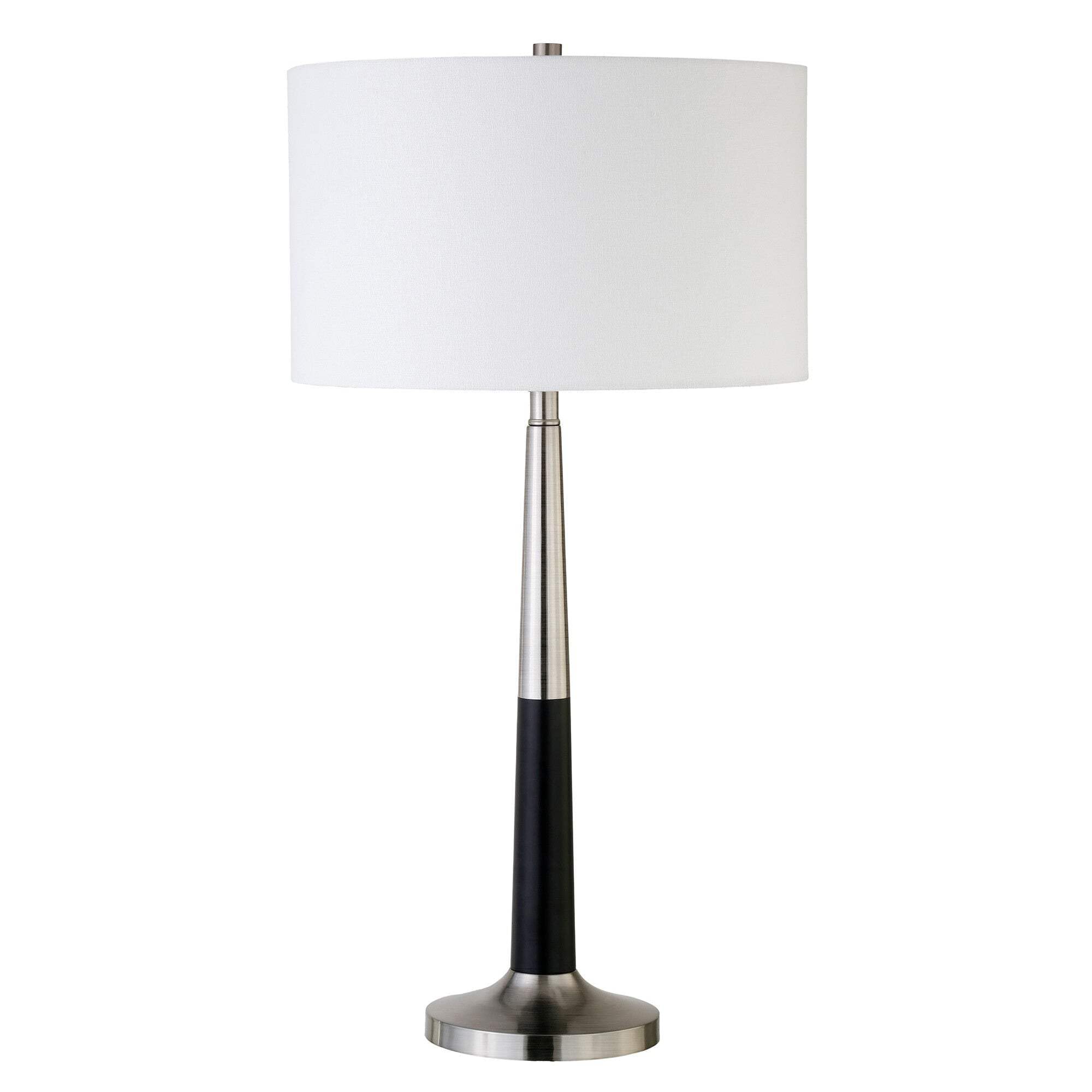 Homeroots 524439 29 In. Metal Table Lamp With White Drum Shade Black & Silver