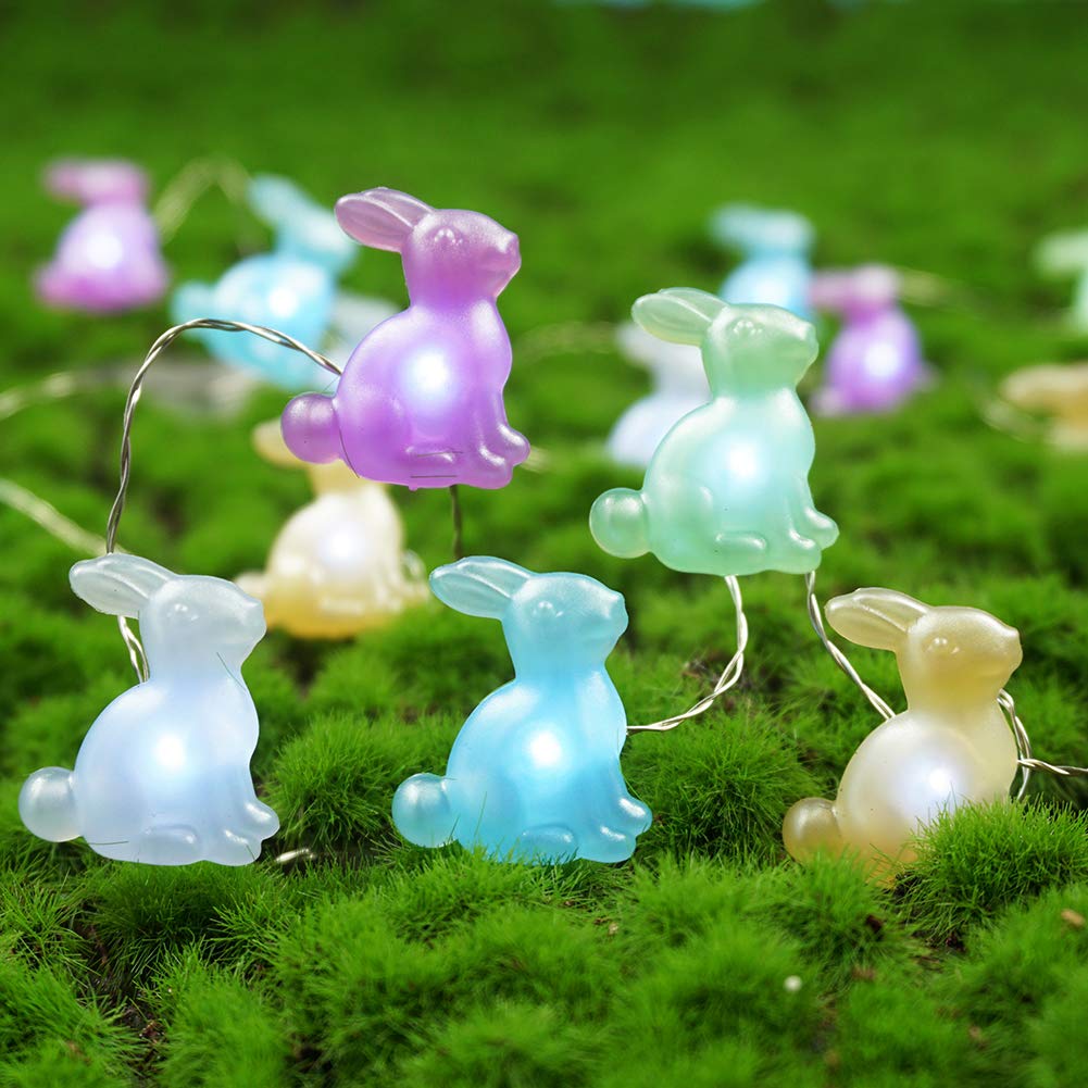 BOHON LED String Lights, Rabbit Shape, 40 LEDs, Battery Operated, 10 ft, Purple Blue Green Yellow White, Model BH-SL-13