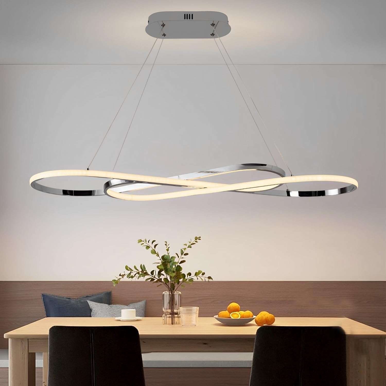 Zeistry Modern Pendant Light, Dimmable Chandelier for Dining Room, Electrochrome Aluminum Fixture, Model YH001-D8-CHel